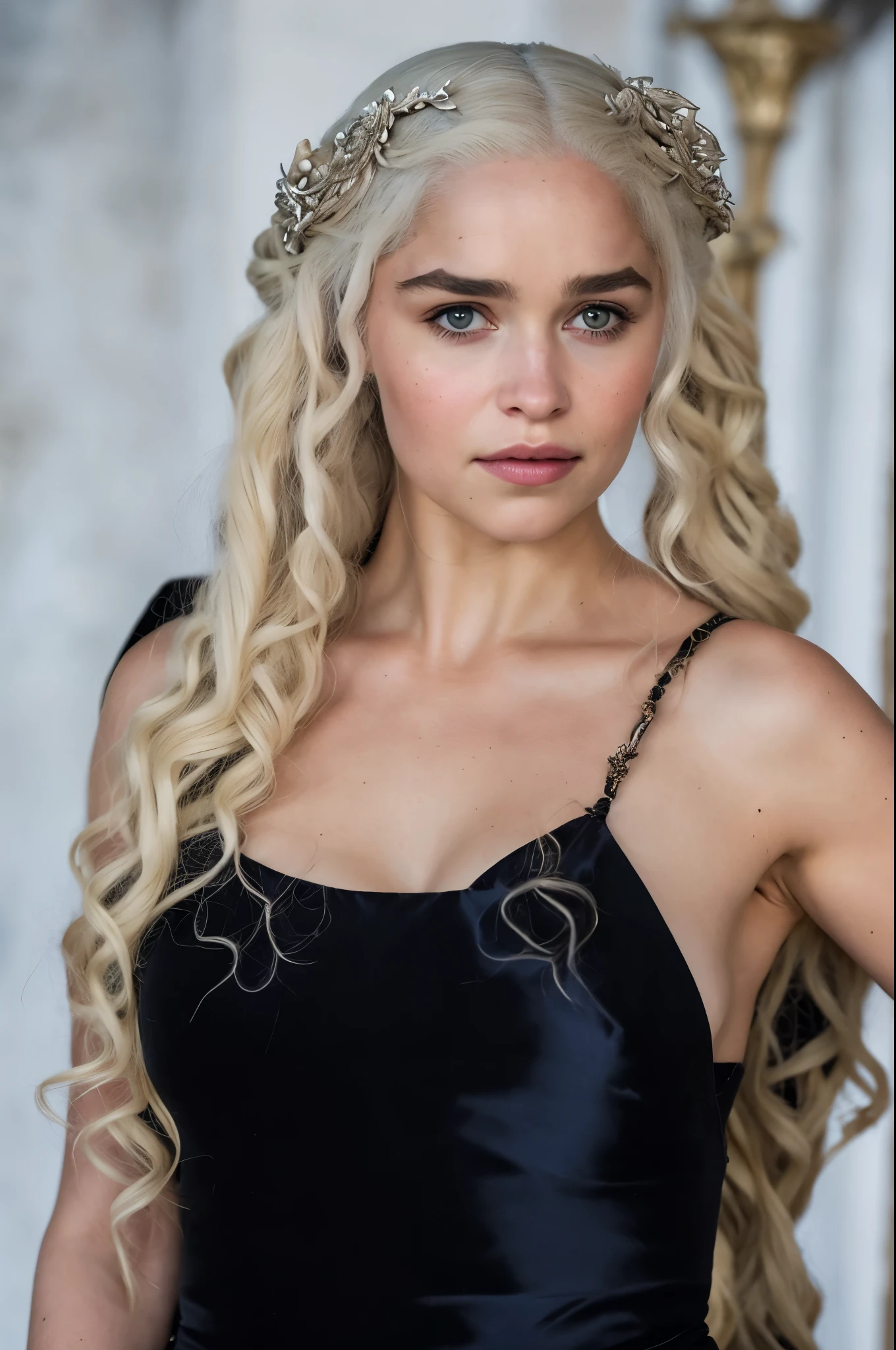 Royal Satin dress, Perfect eyes, flawless Beauty, pierced eyes, Masterpiece, Daenerys Targaryen, Gorgeous woman, queen, Queen Lady, Princess of Dragonstone, black mole on breast, The Unburnt, Queen of Meereen, Queen of the Andals, the Rhoynar and the First Men (claimant), Protector of the Seven Kingdoms (claimant), Khaleesi of the Great Grass Sea, Breaker of Shackles, Mother of Dragons, The One Who Was Promised, Lady of Dragonstone , 45 years Old, she is a Full growned lady now, beautiful mature lady, the queen, milf beauty, mature queen, Best quality, a small, charming Beauty, a captivating woman, fully ripen milf body, lustful queen, alluring appearance, unrivaled beauty, wonderful breasts, large breasts, mediaeval erotic costumes, a Game of Thrones-inspired costume, a close-up of a woman from the middle ages, Daenerys Targaryen, Daenerys, resembles Emilia Clarke, Emilia Clarke, scene from "Game of Throne," deep cleavage, warrior princess, healthy body, perfect thick body, attractive figure, fleshy body, style of "Game of Throne," beautiful lady, beautiful woman, mediaeval clothes, stunning woman, 8K, insane details, dress made of clothes and jewelry, perfect hair, styled hair, high clarity eyes, perfect hands, perfect fingers, perfect eyes