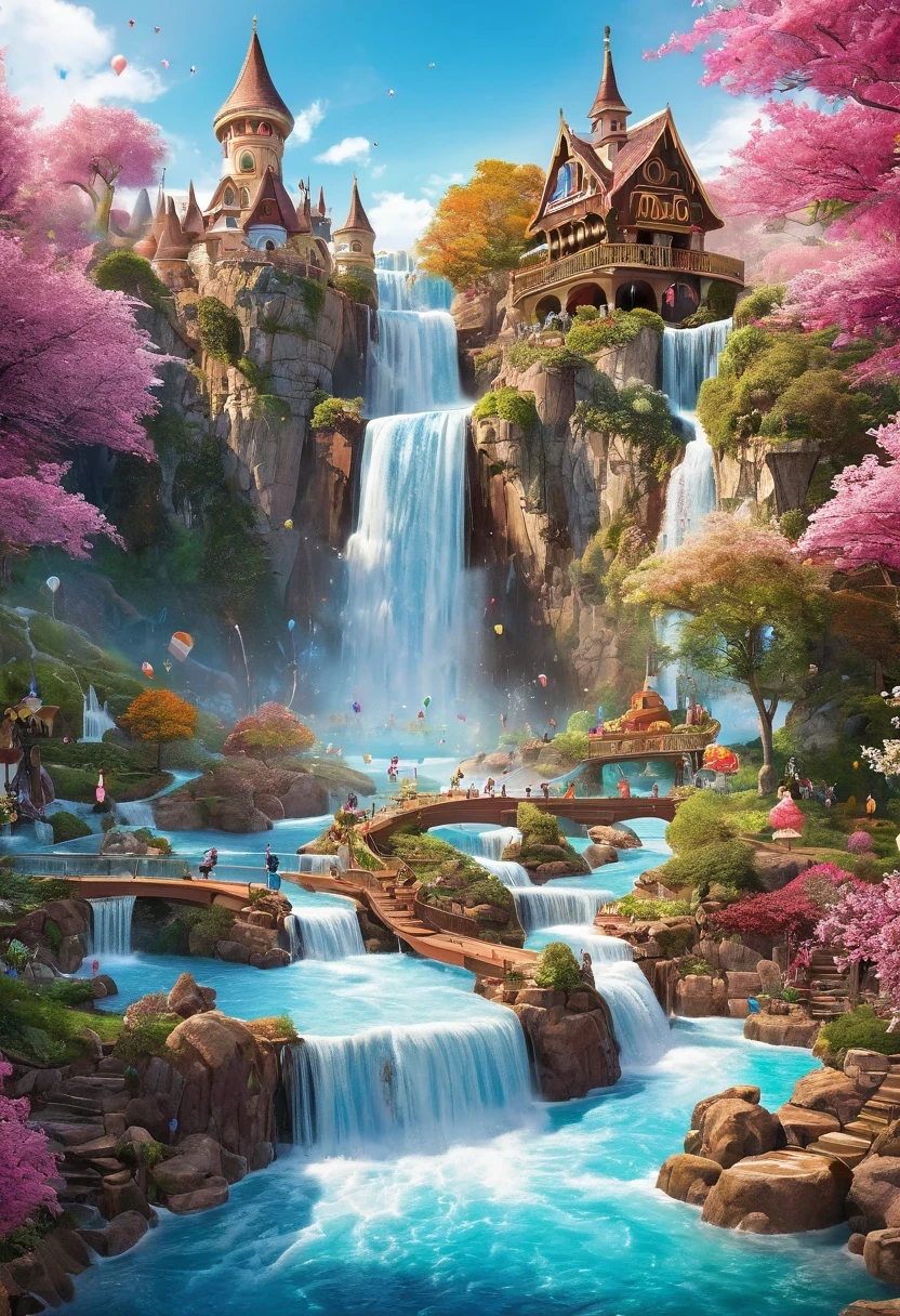 Beautiful majestic fall flowing through Dense vegetation, vibrant flowers, Butterfly dancing in the air, sparkling water splash, peaceful natural landscape ,fall,flowing water,Dense vegetation,vibrant flowers,Butterfly,peaceful scenery,best quality,4k,8k,high resolution,masterpiece:1.2,super detailed,actual:1.37,high dynamic range,ultra high definition,studio lighting,extremely detailed description,professional,bright colors
