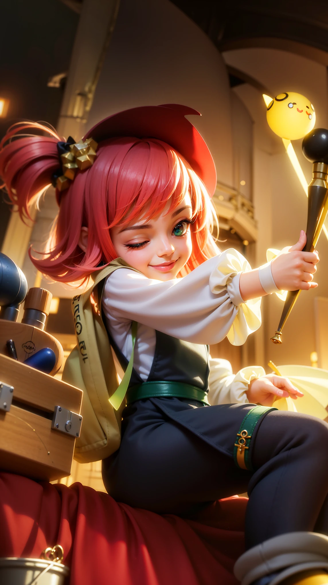 (8k, RAW photo, photorealistic:1.25) ,( lipgloss, eyelashes, gloss-face, glossy skin, best quality, ultra highres, depth of field, chromatic aberration, caustics, Broad lighting, natural shading, looking at viewer with a serene and goddess-like happiness, change from mobile legend game, black hair, red eyes, green ribbon, green kimono outfit, dynamic pose, outer space, relisem, 4k, hd, 1080p, smile.