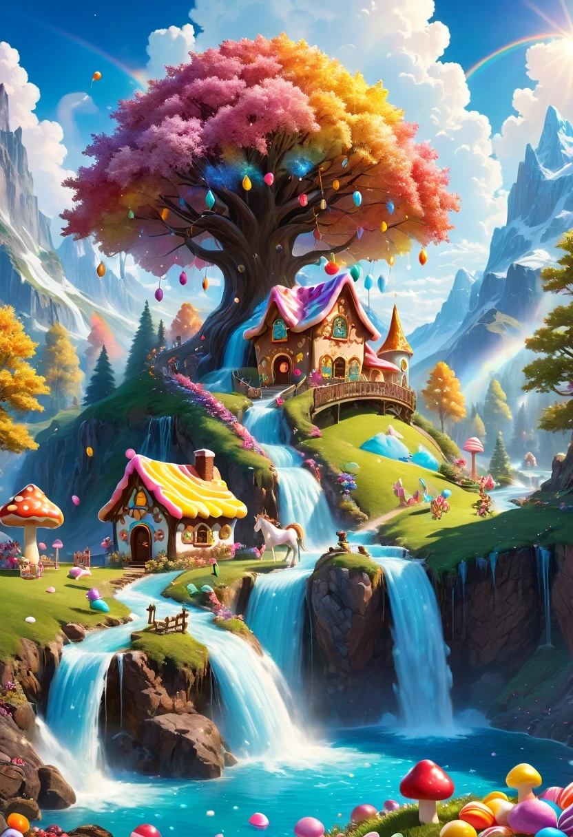 Beautiful majestic fall flowing through Dense vegetation, vibrant flowers, Butterfly dancing in the air, sparkling water splash, peaceful natural landscape ,fall,flowing water,Dense vegetation,vibrant flowers,Butterfly,peaceful scenery,best quality,4k,8k,high resolution,masterpiece:1.2,super detailed,actual:1.37,high dynamic range,ultra high definition,studio lighting,extremely detailed description,professional,bright colors