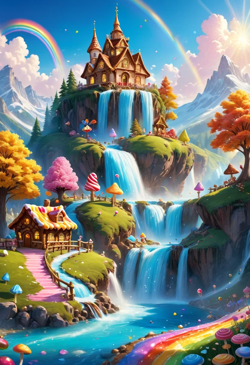 Beautiful majestic fall flowing through Dense vegetation, vibrant flowers, Butterfly dancing in the air, sparkling water splash, peaceful natural landscape ,fall,flowing water,Dense vegetation,vibrant flowers,Butterfly,peaceful scenery,best quality,4k,8k,high resolution,masterpiece:1.2,super detailed,actual:1.37,high dynamic range,ultra high definition,studio lighting,extremely detailed description,professional,bright colors