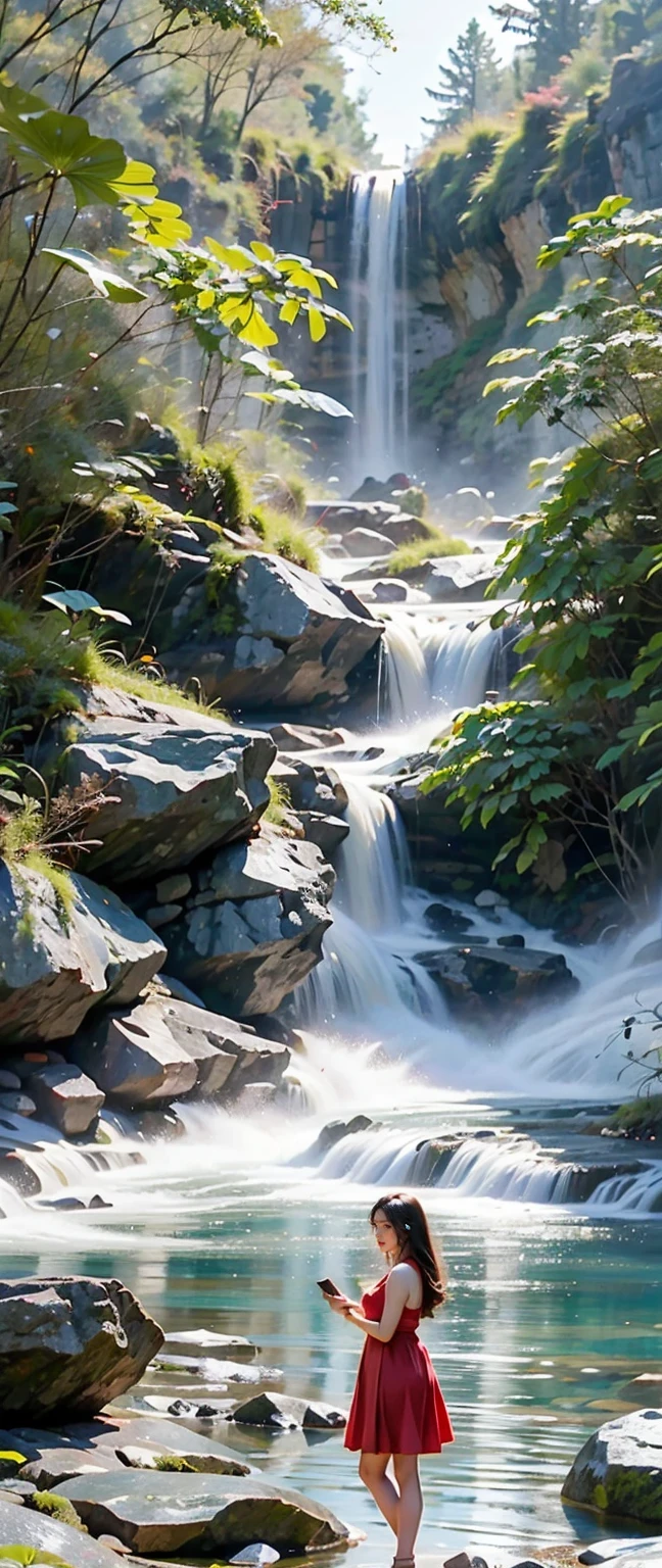 best quality,4k,high resolution,masterpiece:1.2,super detailed,actual:1.37,girl hit by fall,portrait,fall,Lush greenery and colorful flowers,flowing water,soak,wet hair,sparkling water droplets,beautiful and delicate eyes,beautiful and delicate lips,water splash,Emerald Pool,Dynamic movement,vitality,Calm expression,,ethereal lights,bright colors,contrast,Refreshing,unforgettable moments,close up,time freeze,emotional,Poetic,photography