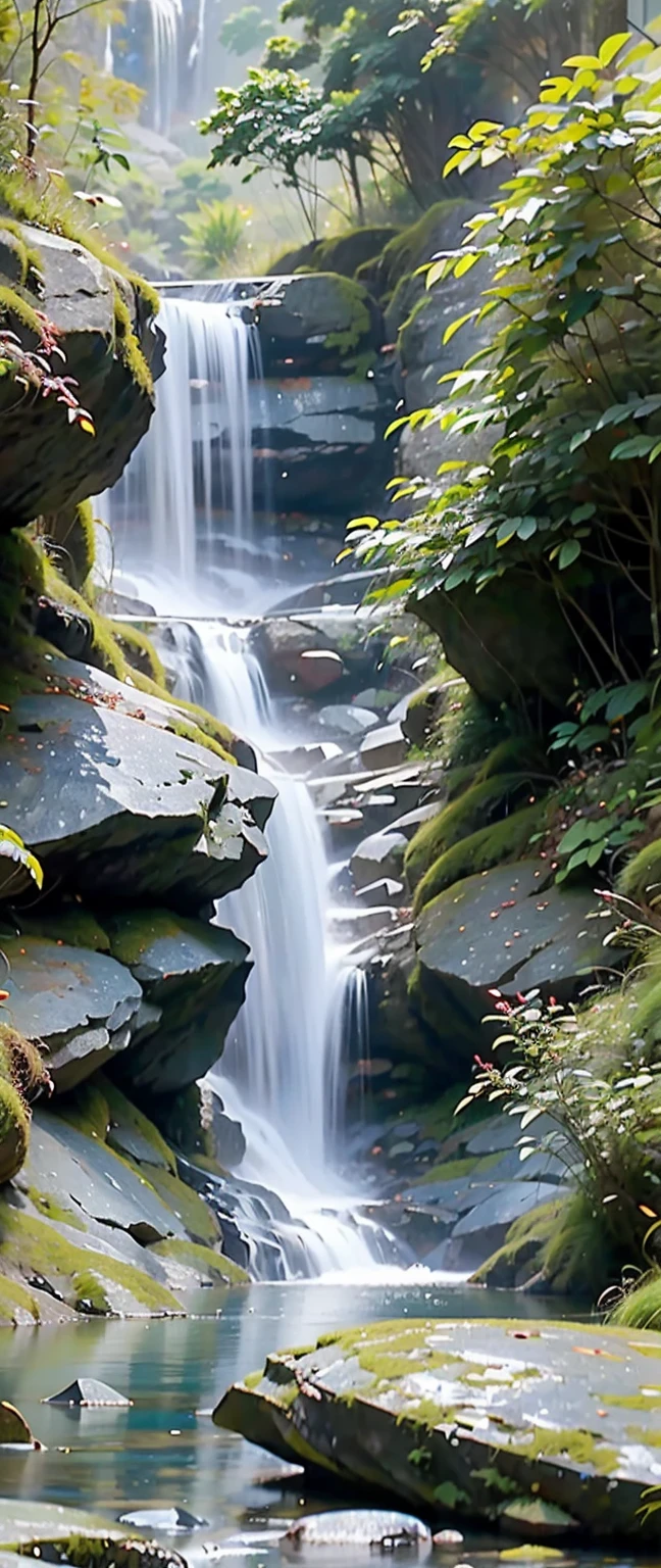 best quality,4k,high resolution,masterpiece:1.2,super detailed,actual:1.37,girl hit by fall,portrait,fall,Lush greenery and colorful flowers,flowing water,soak,wet hair,sparkling water droplets,beautiful and delicate eyes,beautiful and delicate lips,water splash,Emerald Pool,Dynamic movement,vitality,Calm expression,,ethereal lights,bright colors,contrast,Refreshing,unforgettable moments,close up,time freeze,emotional,Poetic,photography
