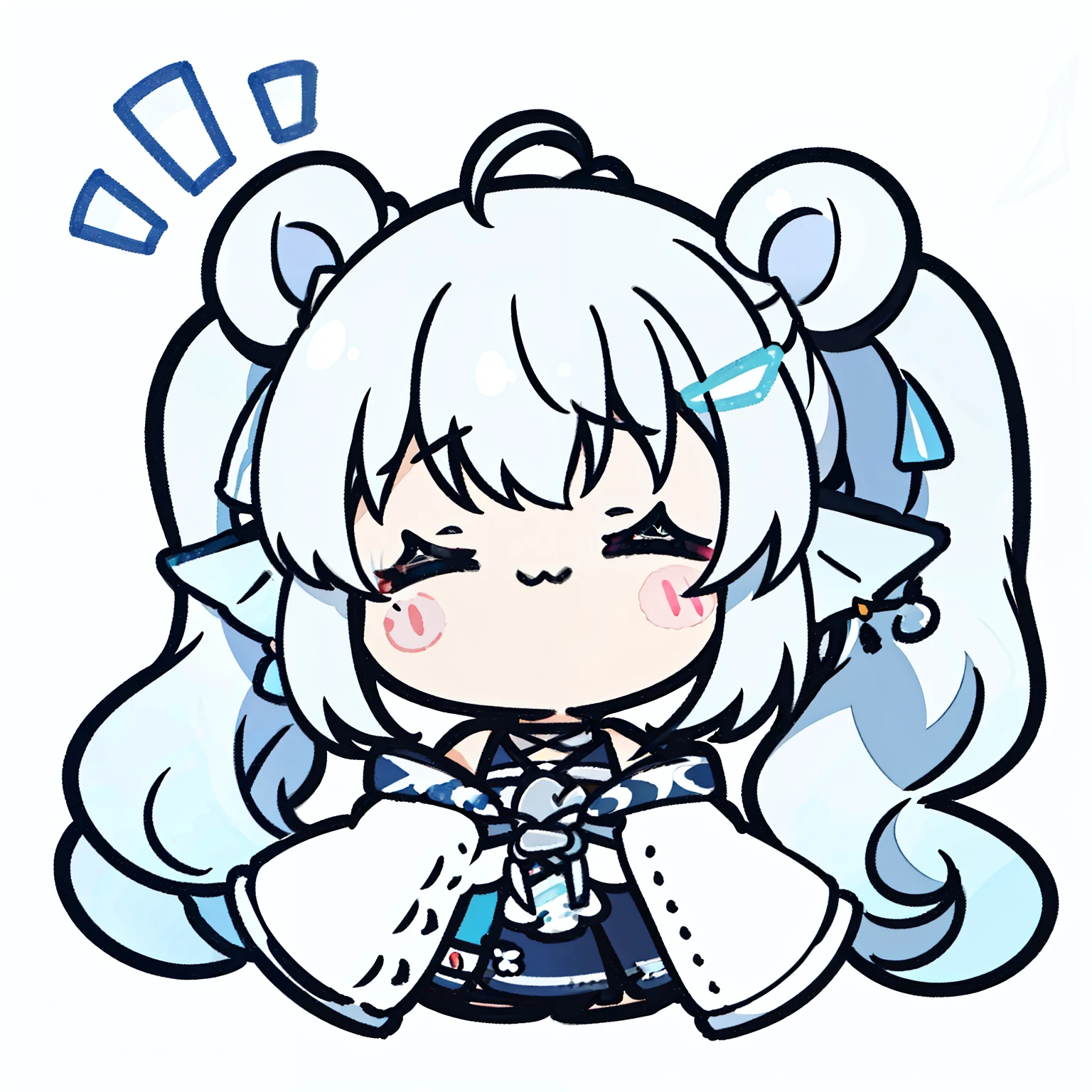 (1girl,20 years old),solo,(white background,line drawing,long hair, white hair,fish ears,(scared.fear),closed eyes,upper body,twintails,closed mouth,from front,chibi