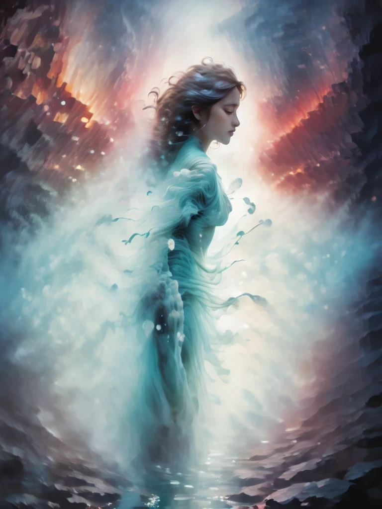 Fancy elegant botanical rose floral maximalism with a wave of fresh flowers garden flowers flowing floating in soft mist pink, water, Masio Damascus, Massive smoke and realistic flower fractals, octane rendering, josephine wall art, Isabel Menin, Jean, Amy Brown