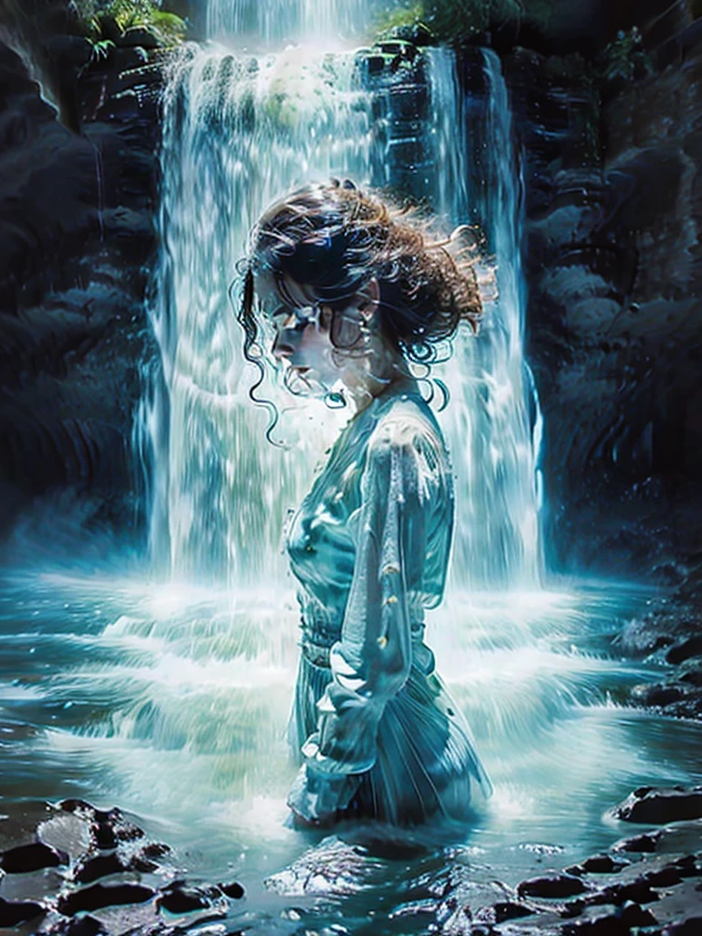 Fancy elegant botanical rose floral maximalism with a wave of fresh flowers garden flowers flowing floating in soft mist pink, water, Masio Damascus, Massive smoke and realistic flower fractals, octane rendering, josephine wall art, Isabel Menin, Jean, Amy Brown
