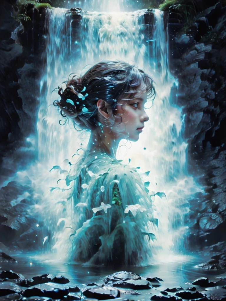 Fancy elegant botanical rose floral maximalism with a wave of fresh flowers garden flowers flowing floating in soft mist pink, water, Masio Damascus, Massive smoke and realistic flower fractals, octane rendering, josephine wall art, Isabel Menin, Jean, Amy Brown