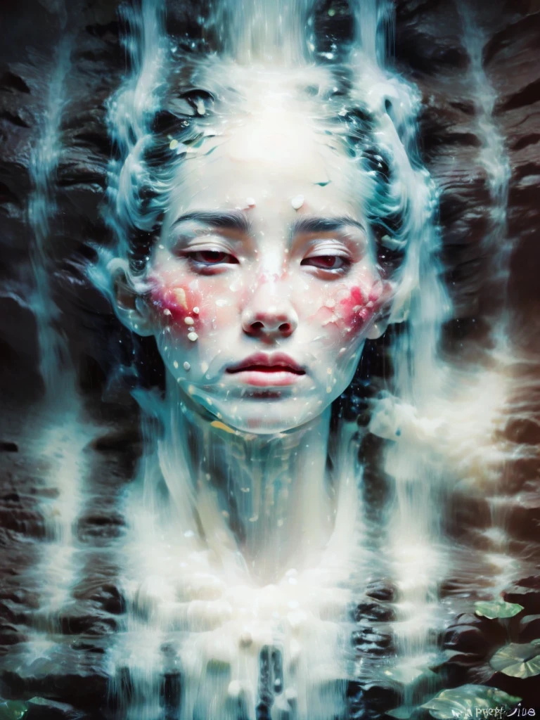 Fancy elegant botanical rose floral maximalism with a wave of fresh flowers garden flowers flowing floating in soft mist pink, water, Masio Damascus, Massive smoke and realistic flower fractals, octane rendering, josephine wall art, Isabel Menin, Jean, Amy Brown
