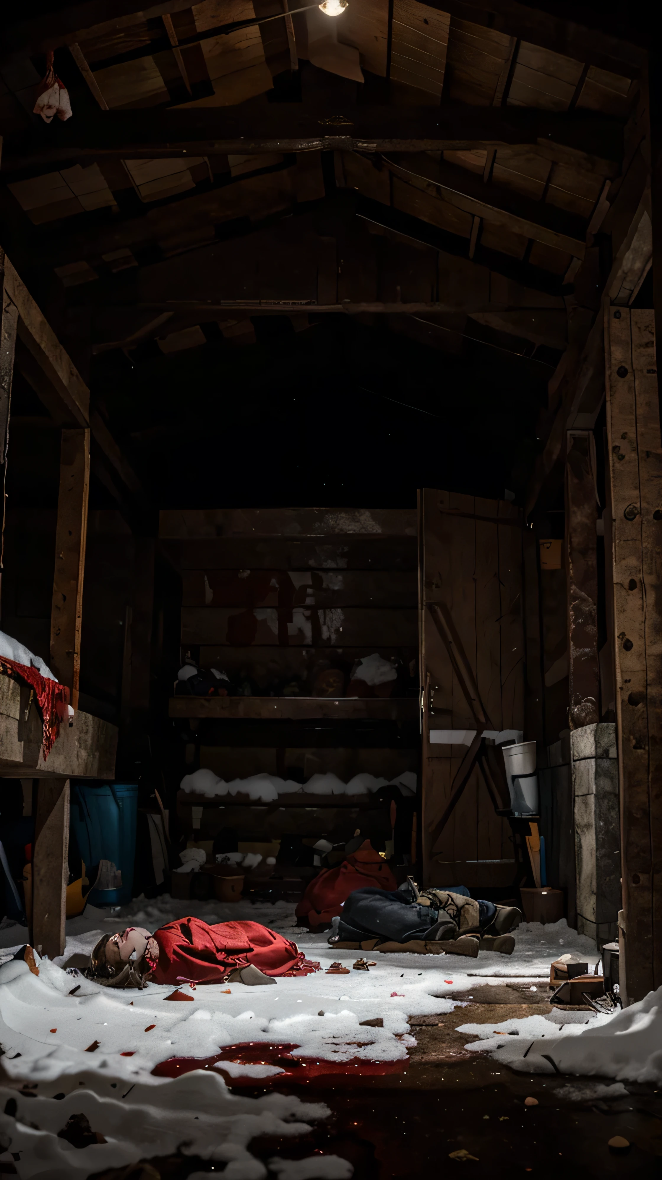 A lot of blood in the barn, the snow, some dead bodies