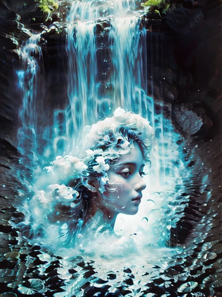 Fancy elegant botanical rose floral maximalism with a wave of fresh flowers garden flowers flowing floating in soft mist pink, water, Masio Damascus, Massive smoke and realistic flower fractals, octane rendering, josephine wall art, Isabel Menin, Jean, Amy Brown