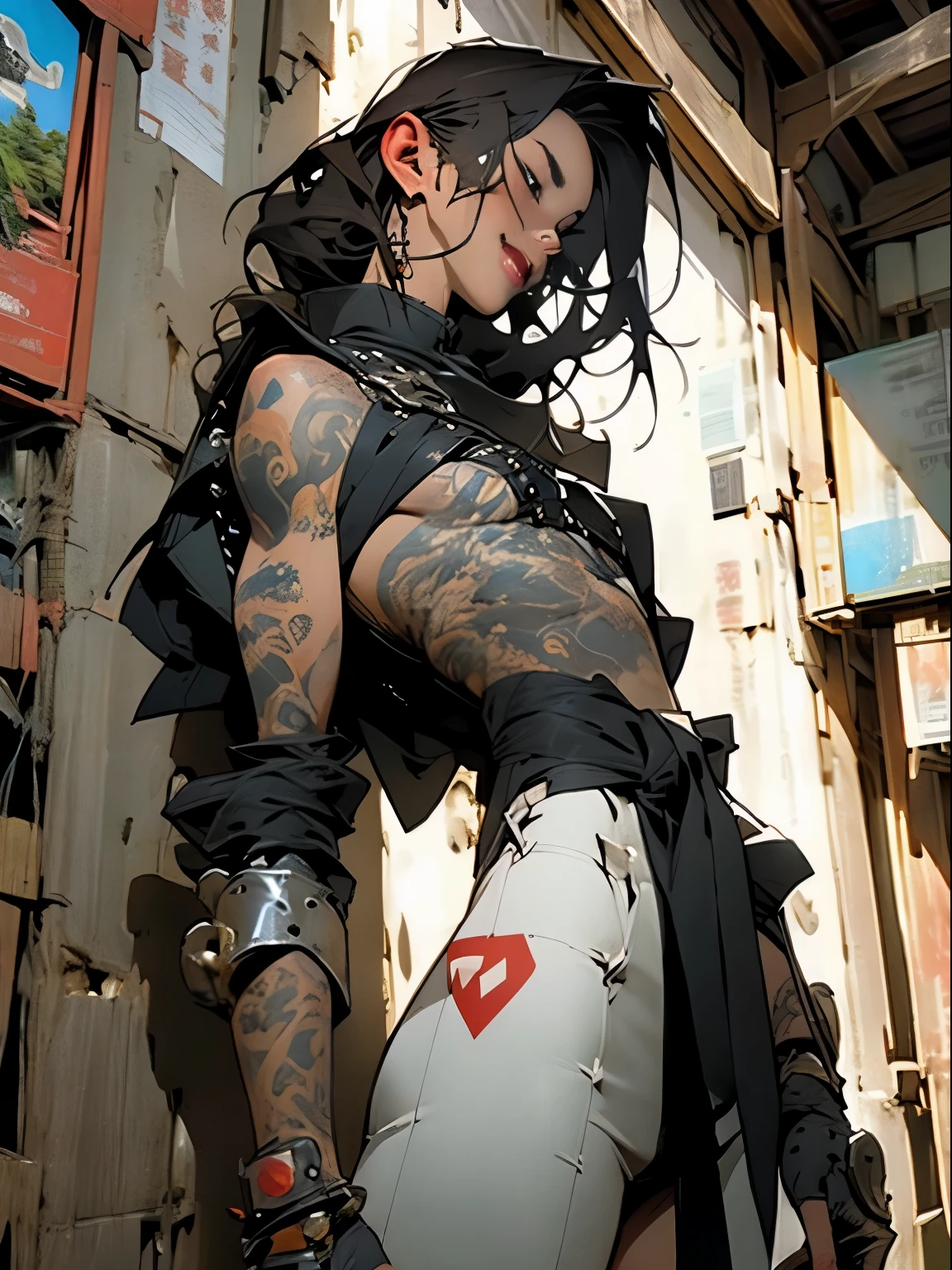 (((mtu))), (((best qualityer))), (((tmasterpiece))), (((AS-Adult))), ((( Japanese ))), Look up from your knees, Handsome Asian samurai，perfect body figure, Modern samurai, ((( Asian))), Wear gloves on your hands，The left arm is made of steel and metal tipade of protective devices, The eyes are pulled, (( Appears below the chest )), (( Small dental floss )), Simon Bisley, Almost naked（Simon Bisley）Castle City Wilderness，For high-resolution posters, hair straight, Minimum clothing, armure (Crazy clothes ), Full of tips and rivets, tribal tattoos, (((full bodyesbian))), Straight brunette hair，Colored hair ends