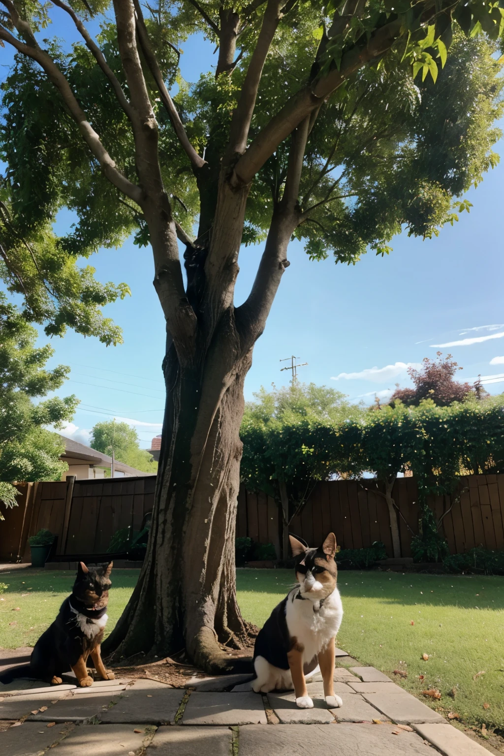 cat and dog with tree