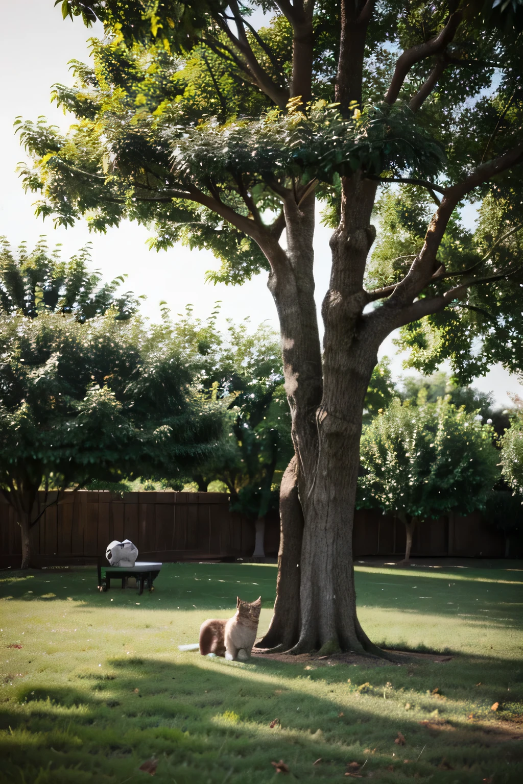 cat and dog next to a realistic tree