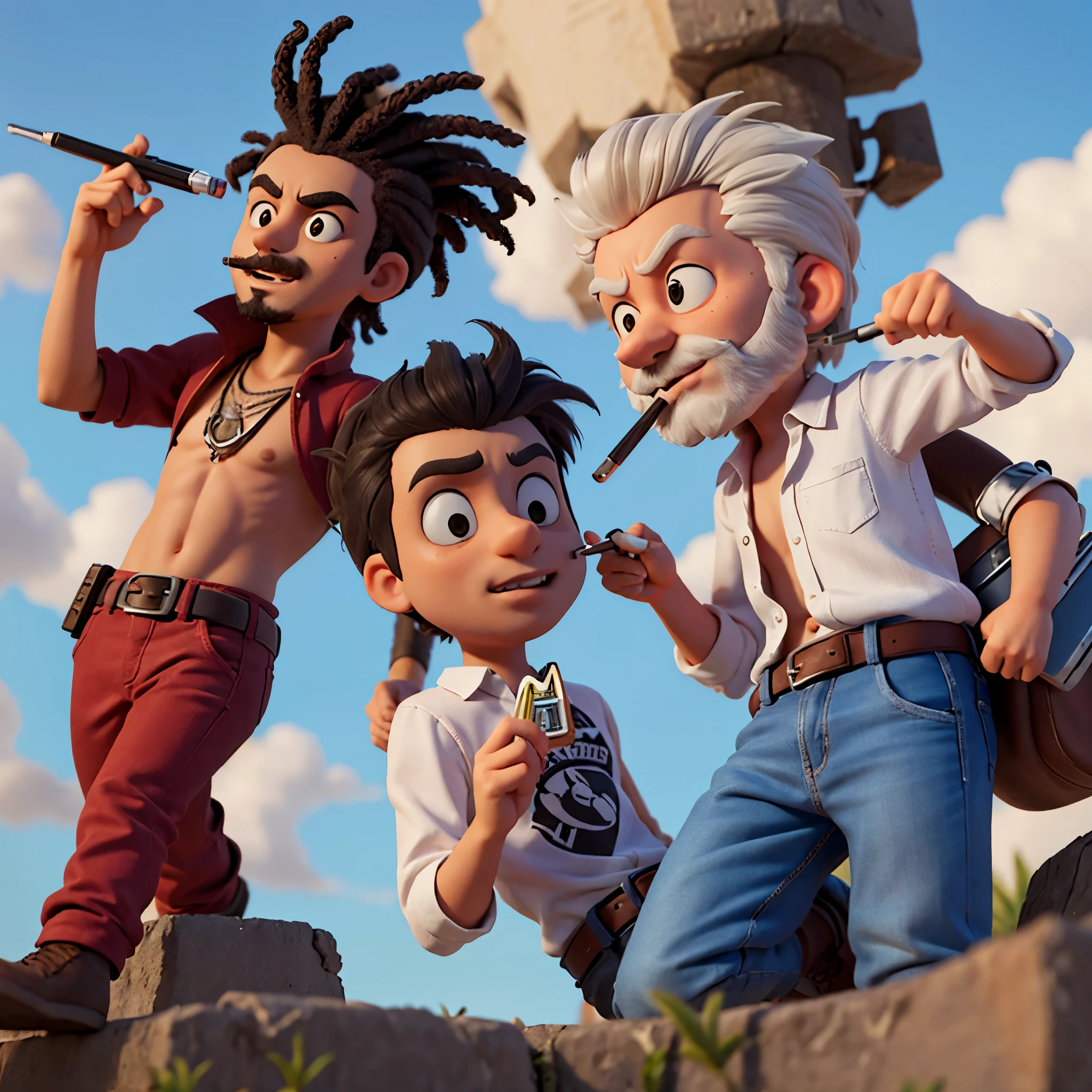 Um velho doido chamado rick com cabelo espetado fumando vape 