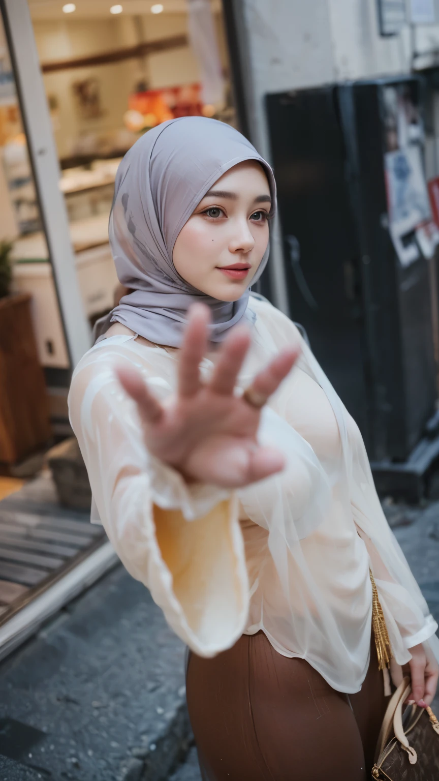 masterpiece, (ultra-high-definition portrait:1.4), Realistic, extremely detailed, CG unified, 8k, wallpaper, highly detailed, High-definition, raw color photos, professional photograpy, Realistic portrait, Cinematic Light, Beautiful detailed, 1hijabgirl in, (165cm tall, big breast with very very tight clothes:1.5), Beautiful big breasts, breasts details, very tight, (smile:1.2), (Fine face, sharp gaze:1.2), Close up of a girl in Beautiful clothes with wide open front, scarf, (transparent Beautiful clothing:1.5), open chest wide, Undress, No bra, (nipple detail:1.2), Outdoors, high intricate detailed, float, cum on, Sense of truth, beautiful landscape forest, sexy lighting,