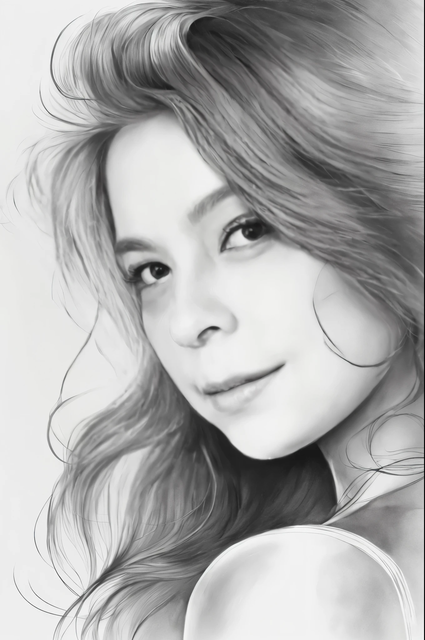 a close up of a woman with long hair and a tattoo on her chest, digital pencil painting, portrait of female korean idol, realistic digital drawing, portrait of kpop idol, korean artist, digital illustration portrait, portrait of jossi of blackpink, line art portrait, digital art of an elegant, photorealistic portrait of bjork, professional portrait drawing, digital art portrait