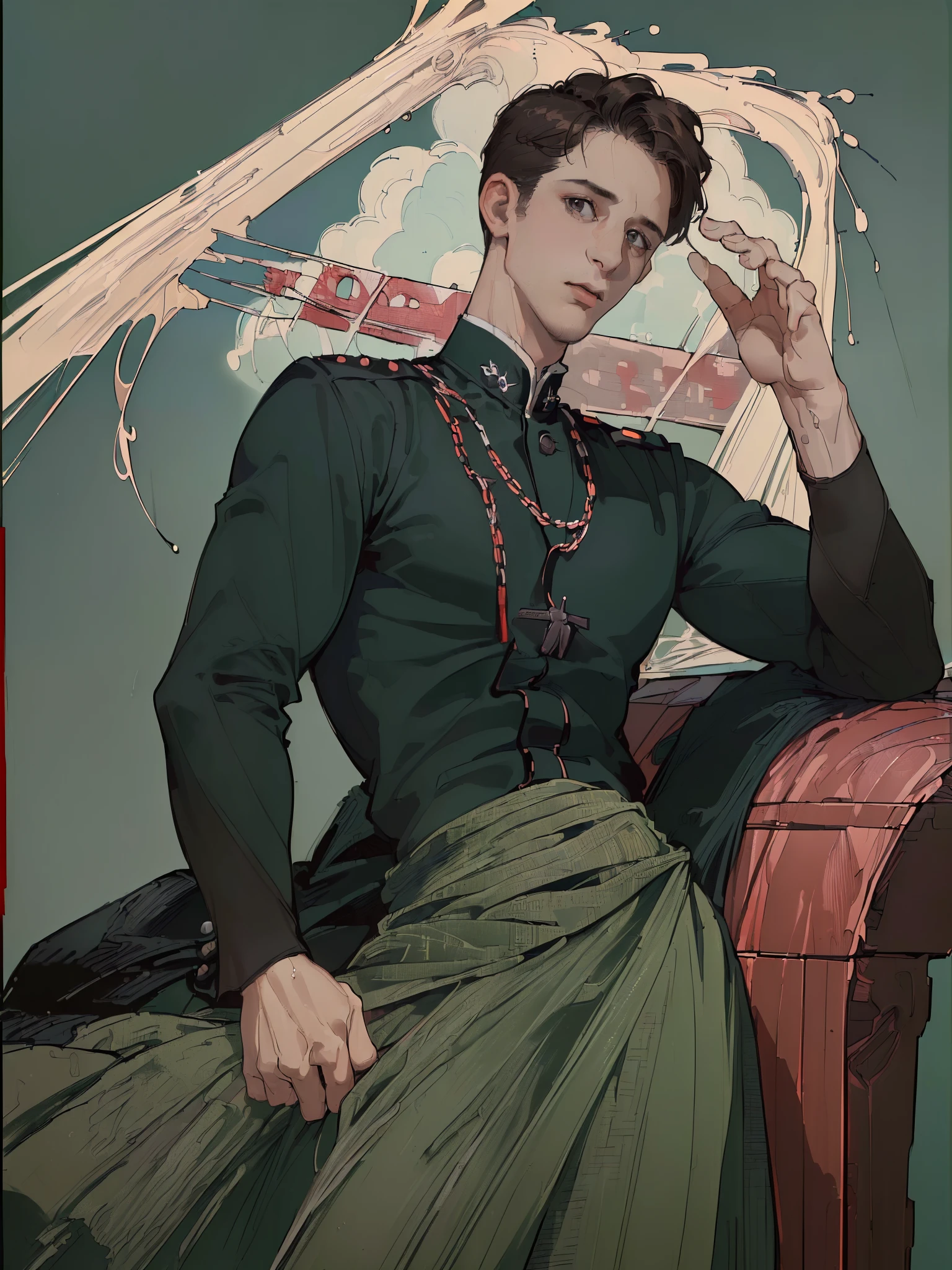 (((8K, RAW-фотограф, Best quality at its best, Masterpiece: 1.4))), (portrait:1.4), (Masterpiece:1.2, top quality:1.2), (((Man))), (((mature))), (((30 years old))), (((soldier))), Dark brown hair, short hair, grey eyes, black , military form