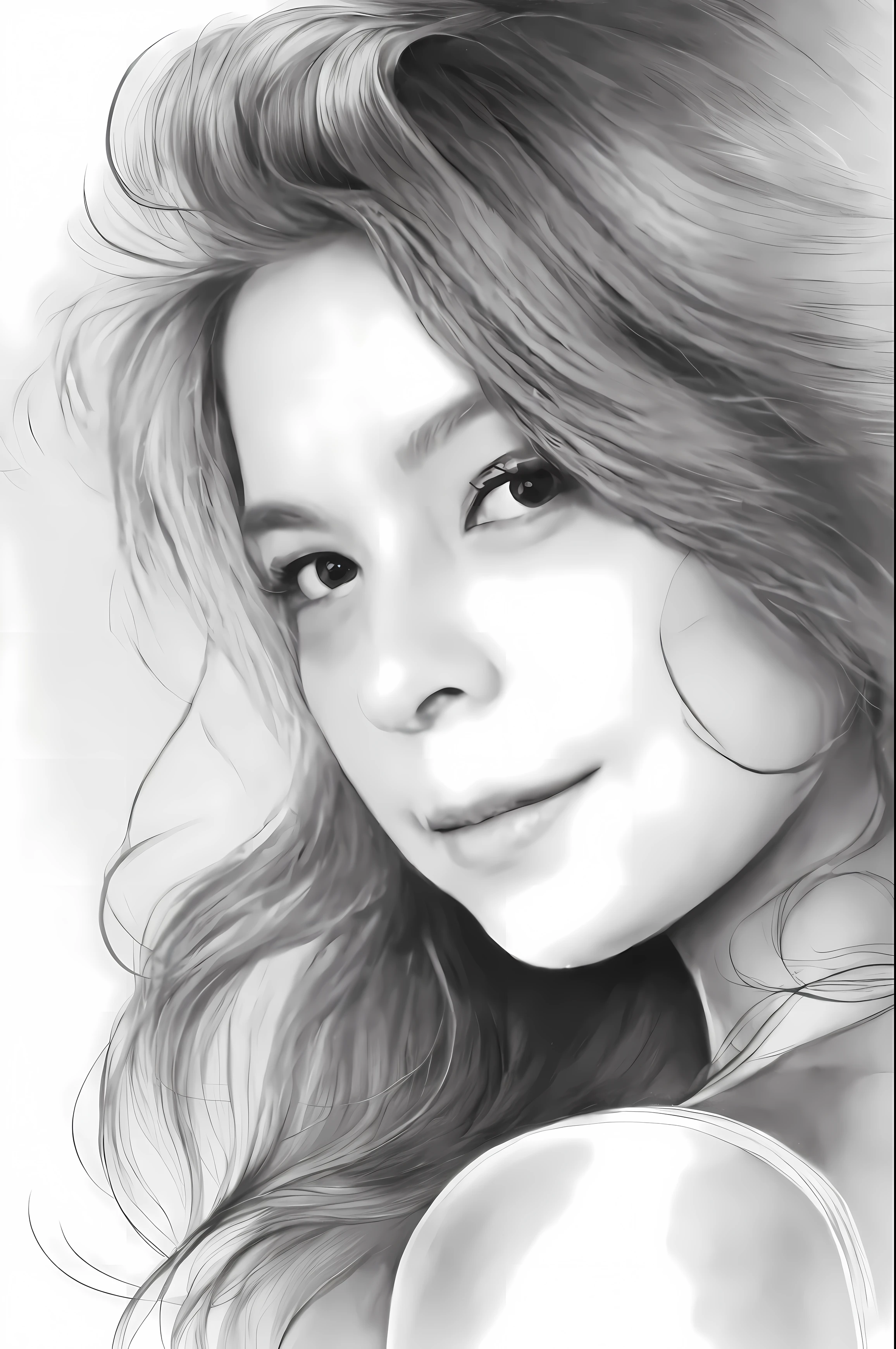 a close up of a woman with long hair and a tattoo on her chest, digital pencil painting, portrait of female korean idol, realistic digital drawing, portrait of kpop idol, korean artist, digital illustration portrait, portrait of jossi of blackpink, line art portrait, digital art of an elegant, photorealistic portrait of bjork, professional portrait drawing, digital art portrait