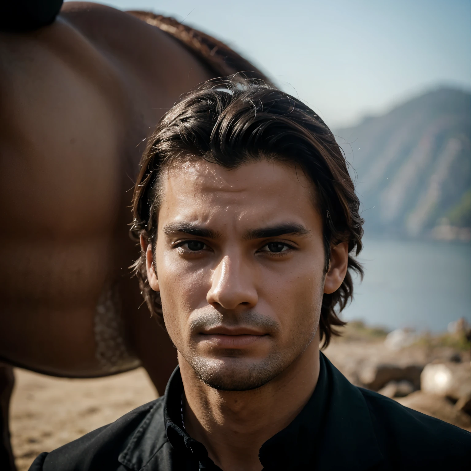 Um homem com rosto de cavalo