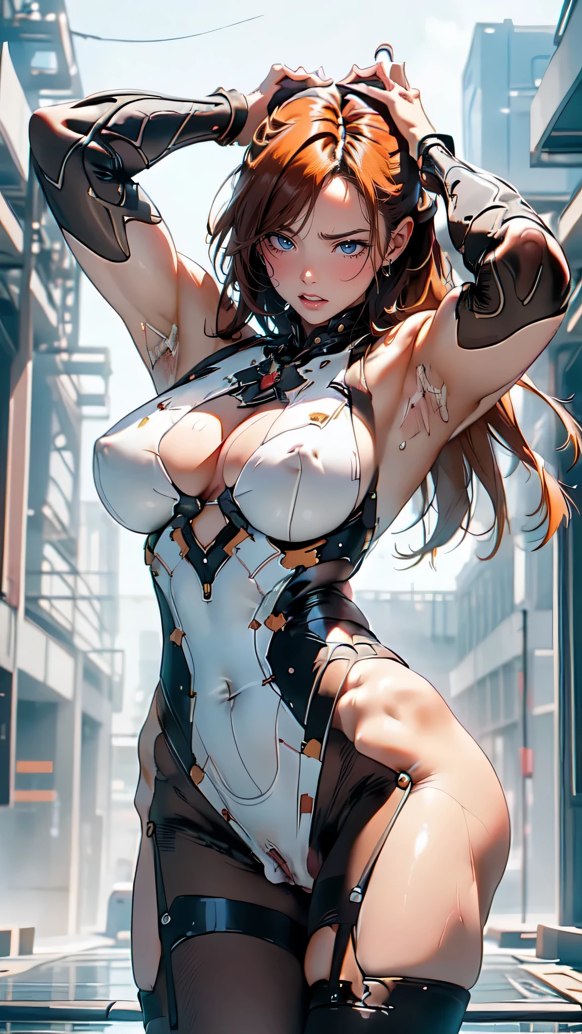 NSFW,Poolside,(random porn poses:1.5),Swimsuit,highly detailed skin,(Thin type:1.8),(big breasts:1.5), beautiful breasts,white skin, pointed chest, erect nipples,(super thin hair), (super soft hair), (ultra straight hair:1.5), long flowing bangs, very light coppery amber hair, hair above one eye, (movie-like scene, fantasy art, best image quality, (8k), Super realistic, 最high quality, high quality, High resolution, high qualityな質感, high detail, beautiful, Detailed, Highly detailed CG, detailed texture, realistic facial expression, masterpiece, before, dynamic, bold)