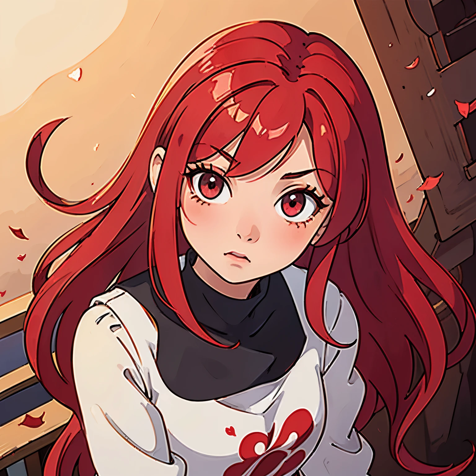 Red, girl, deck, hearts, princess, beautiful, wonderland, Strong red hair, anime, Red eyes, Cute, very beautiful, 18 years 