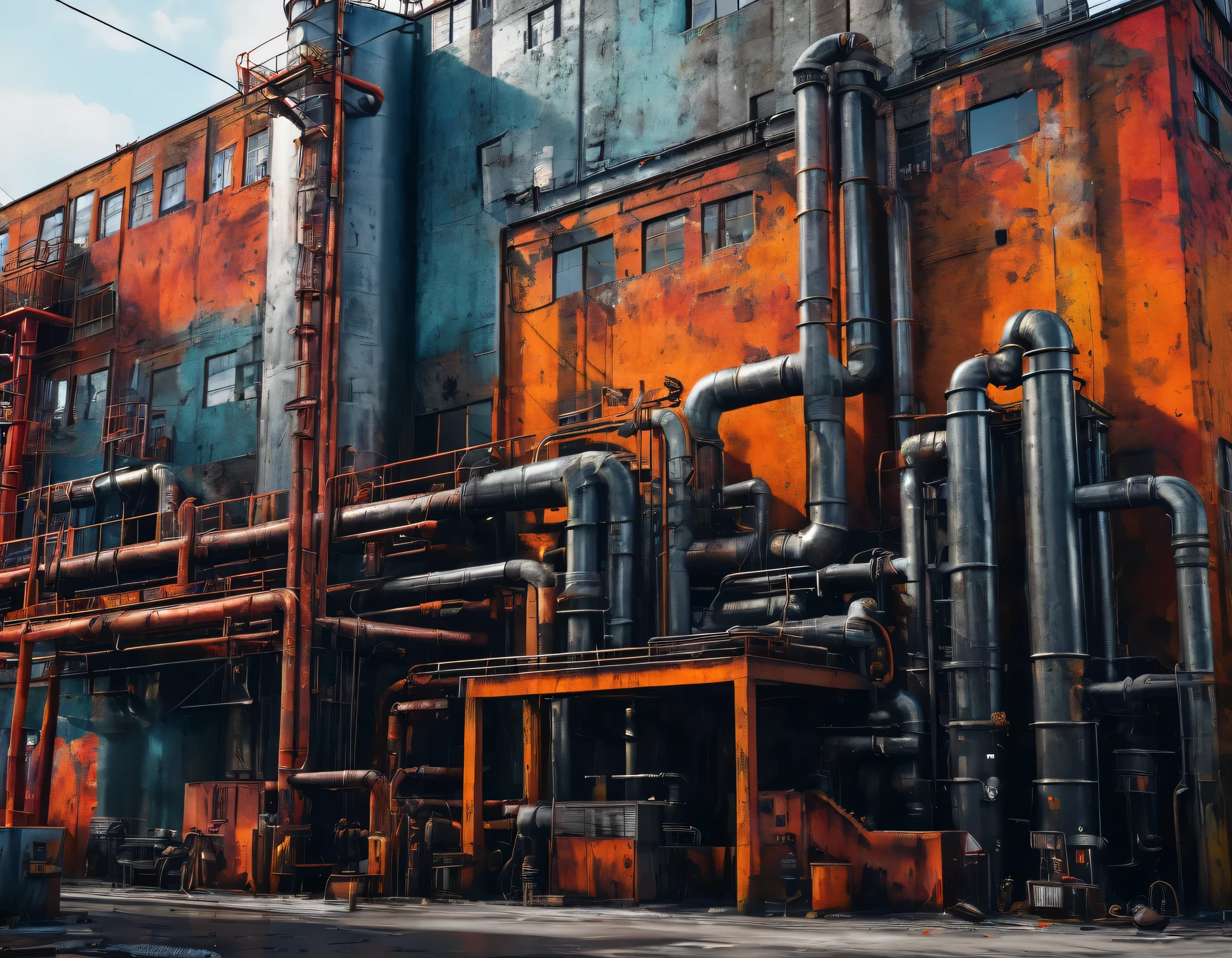 create an image demonstrating the style of ((Brutal Industrial)) style, hyper realism, 8k high definition, vibrant colors, sharp focus, insanely detailed