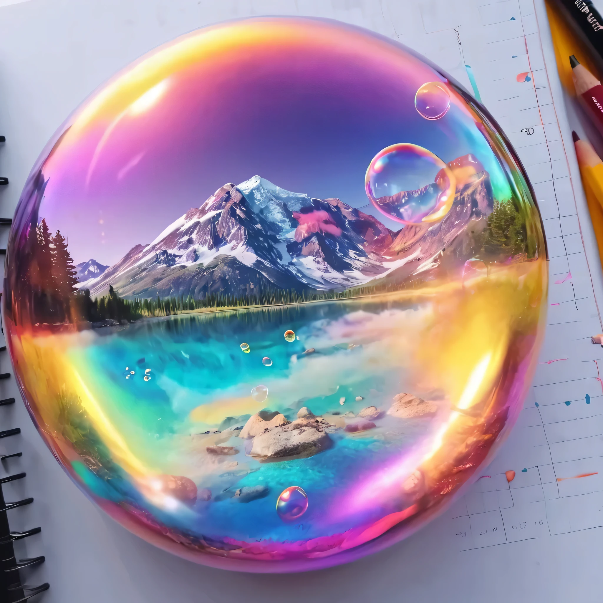create an image demonstrating the style of ((Bubble Bujo)) style, hyper realism, 8k high definition, vibrant colors, sharp focus, insanely detailed