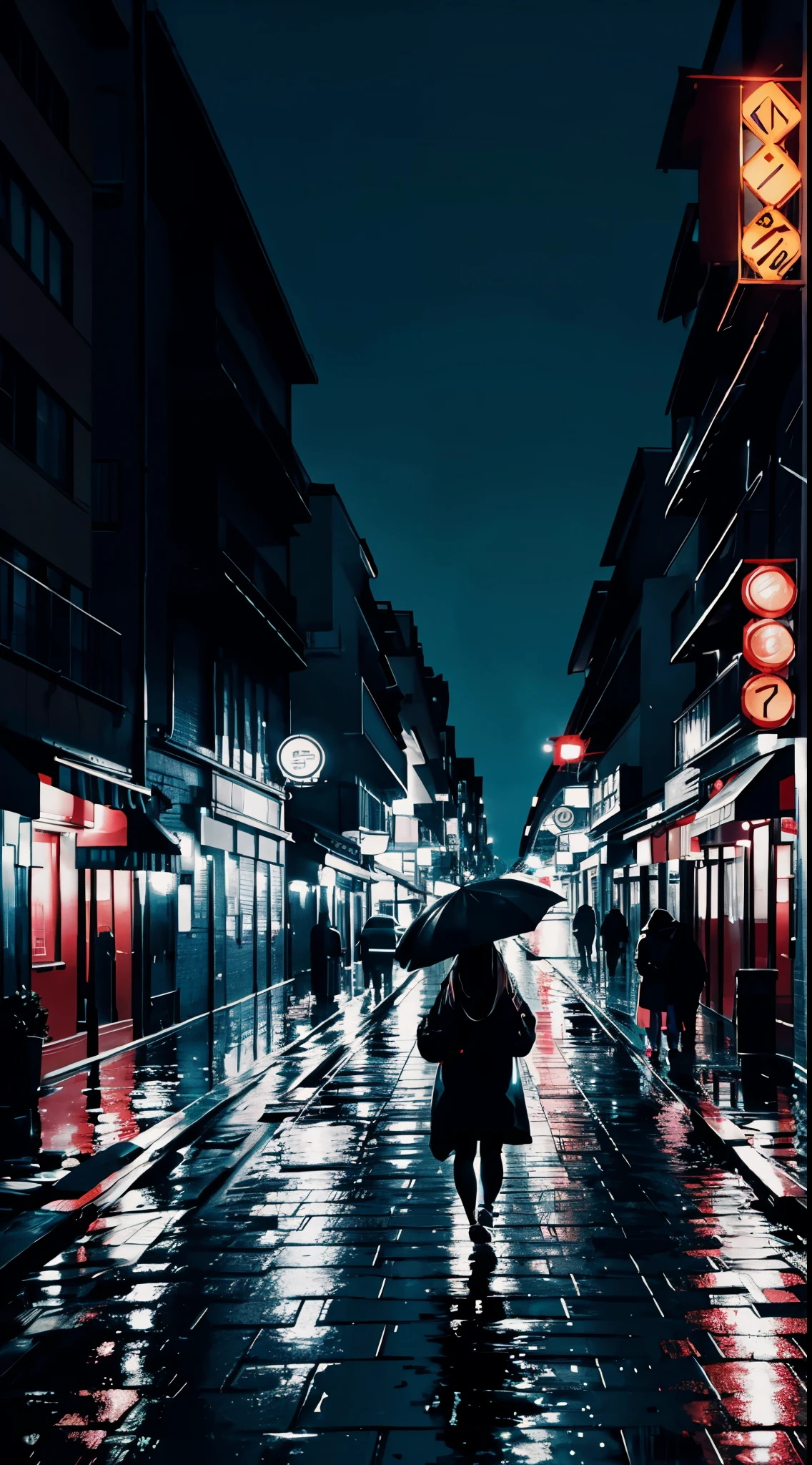 a person walking in rain at night, 8k, hyper realistic, vibrant colors, masterpiece