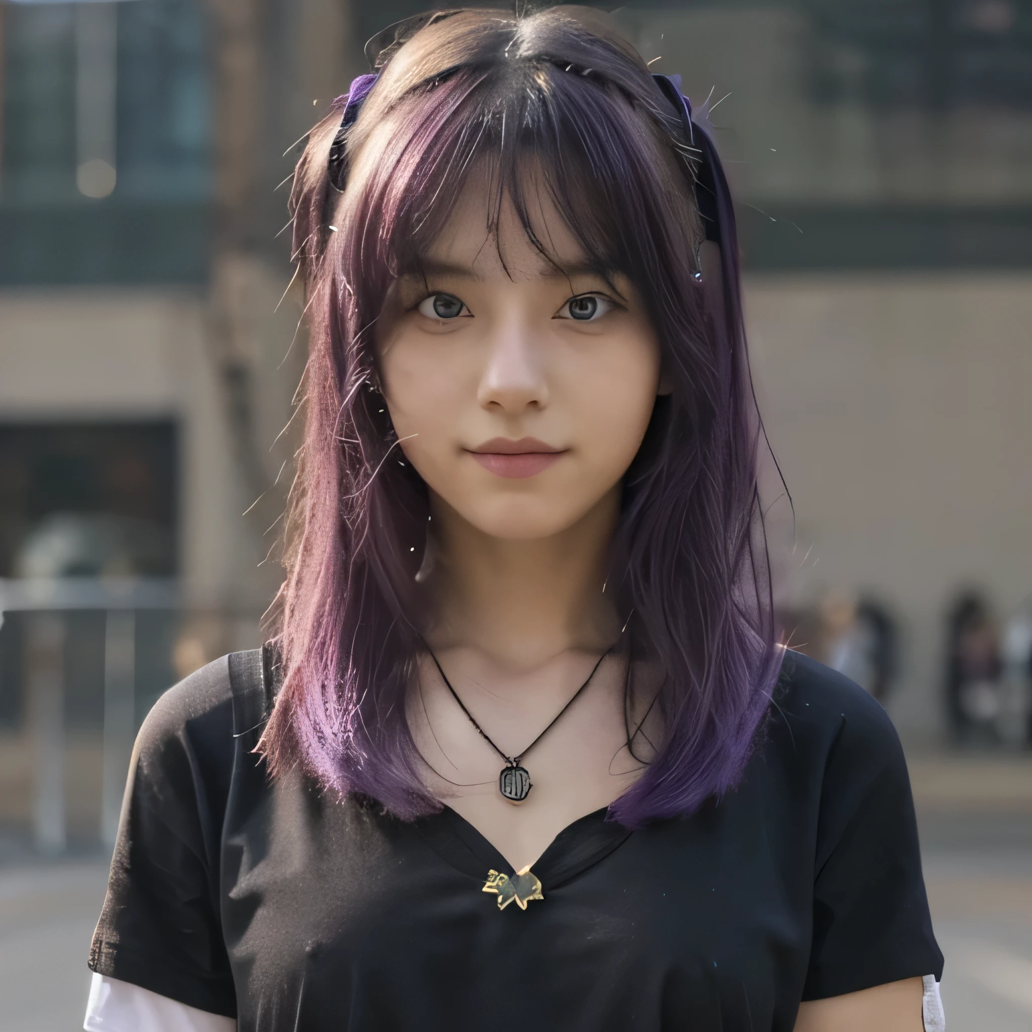Purple Hair,black mesh,Mash Hair,neutral,Purple pupils,