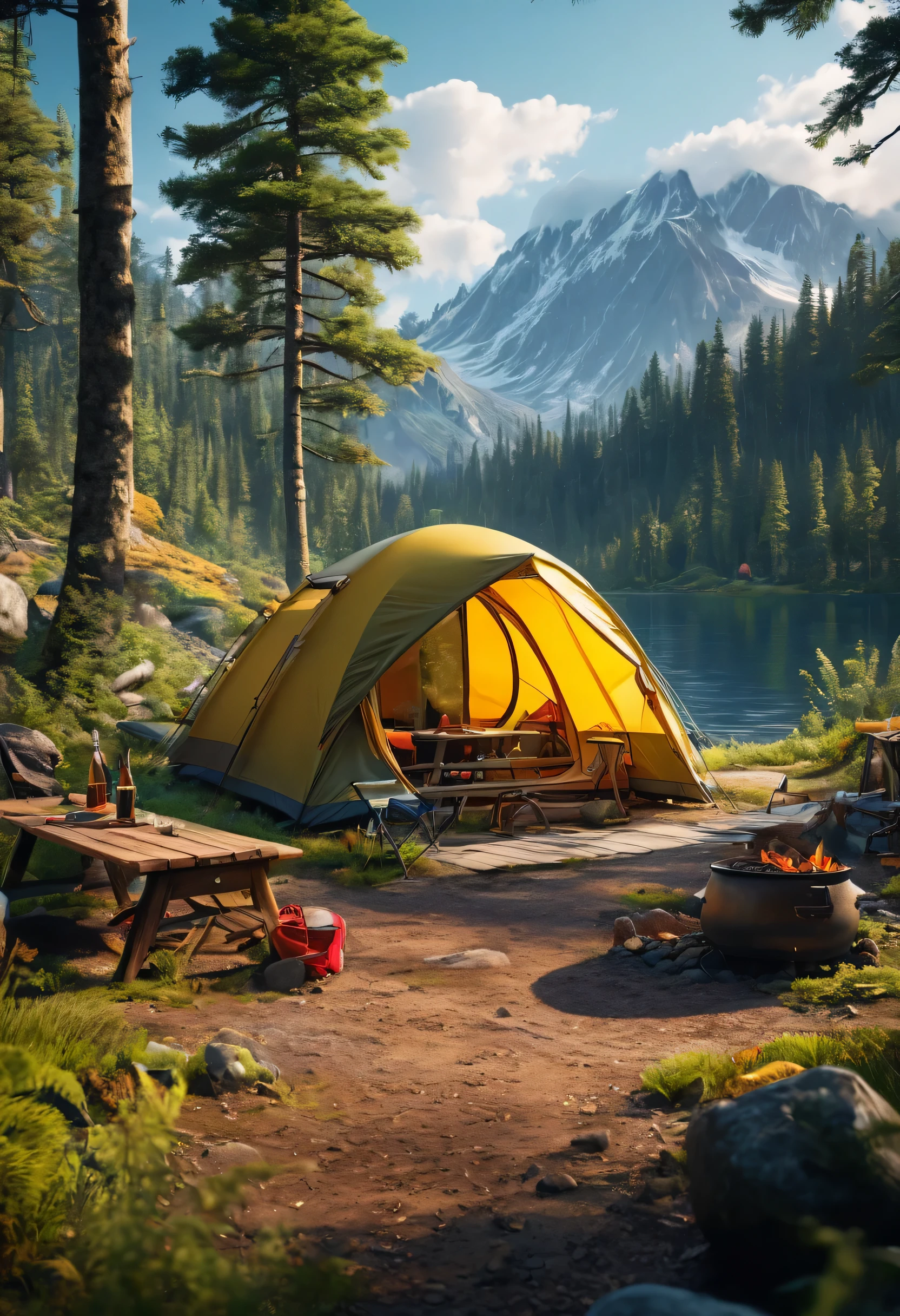create an image demonstrating the style of ((Camp)) style, hyper realism, 8k high definition, vibrant colors, sharp focus, insanely detailed