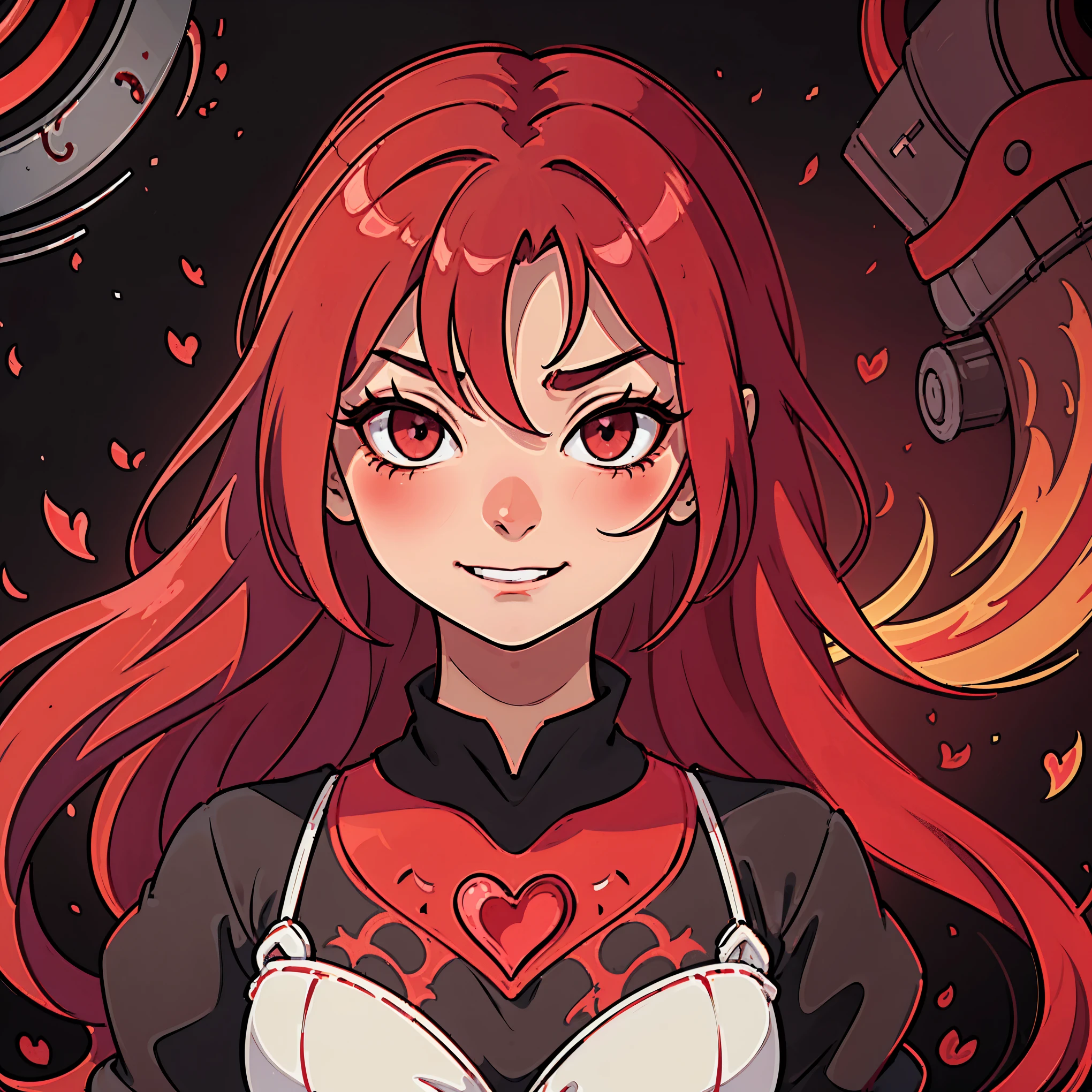 villain, mal smile, mal, crueldade, genocida,vermelho, garota, Covered area, hearts, princess, lindo, Wonderland, Cabelos ruivos fortes, anime, vermelho eyes, bonitinho, very lindo