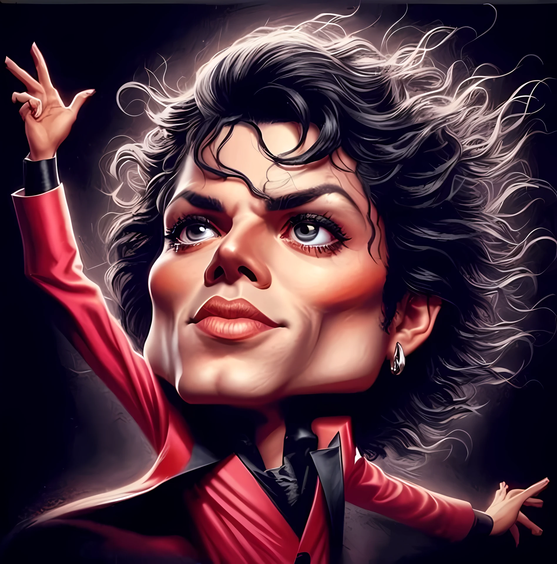 a close up of a cartoon of a person with a weird face, michael jackson portrait, portrait of michael jackson, michael jackson, michael_jackson, by Jason Edmiston, michael jackson as spiderman, caricature style, thriller, amazing likeness, jim warren, great likeness, by Joe Jusko, drew struzan style art, bald michael jackson