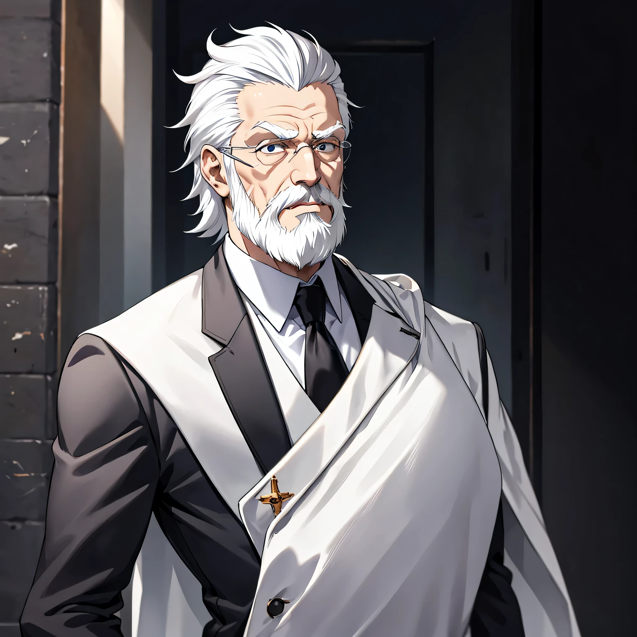 elder,gray hair,white beard,suit,uppe body,Draw so that all of the upper body is visible,