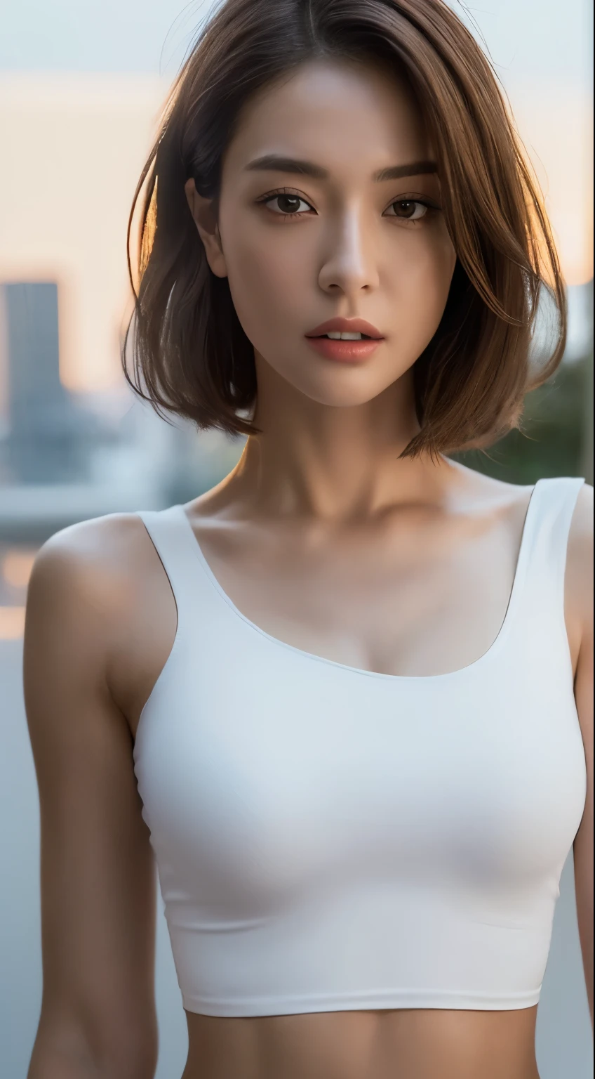 A close up of a woman in a white top posing for a picture - SeaArt AI