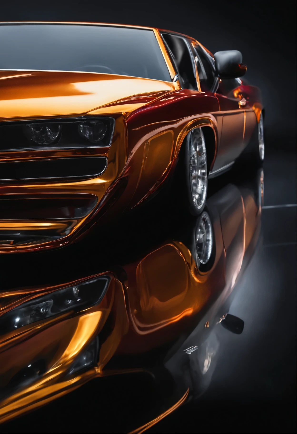 A car made of liquid metal in the style of ((Cani)) style, hyper realism, 8k high definition, vibrant colors, sharp focus, insanely detailed, enormous tits