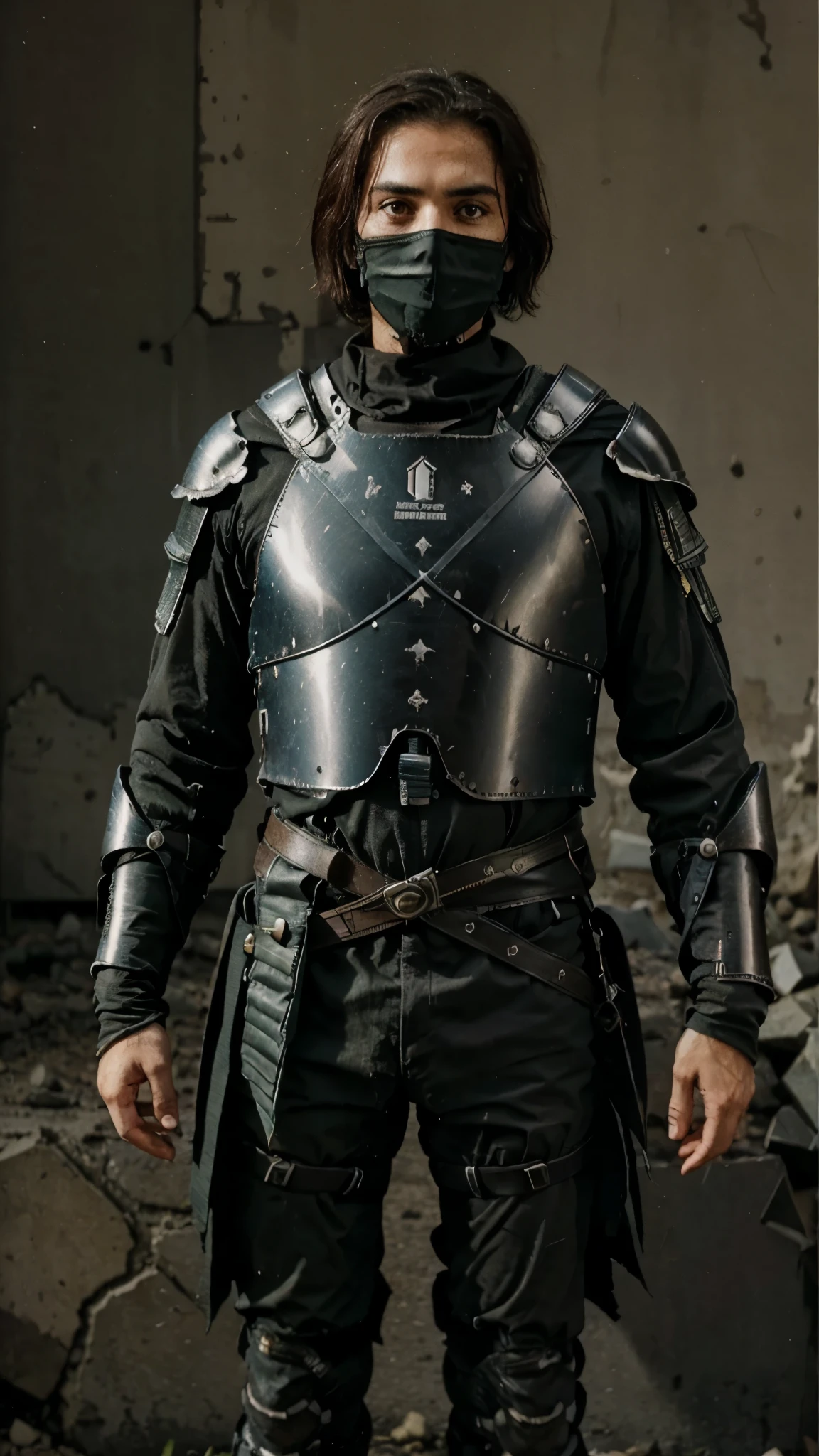 Apocalypse, armure de survie, armes, visage endurcis, origine arabe