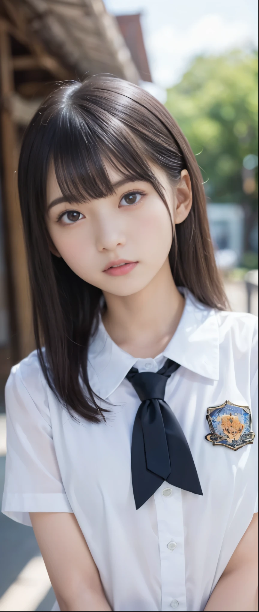 (masterpiece, highest quality:1.2), 8k, 12 years old, 85mm, official art, RAW photo, スーパースリムなスレンダーbeautiful girl, (full nude下Half body,short sleeveの白シャツ、show me your ears、naked girl photoshoot、full nude, cute face, close, Half body, Biolace, gardenia, beautiful girl, school uniform, Bind your neck with a rope, thighs, short sleeve, stand on the station platform, looking at the viewer, no makeup, (A slightly troubled look), Face of embarrassment、nervous pose、film grain, chromatic aberration, sharp focus, face light, clear lighting, Ten generations, detailed face, background bokeh, (dark red tie:1.1)、((((((two girls))))))、((((((2人のfull nude女子高生)))))