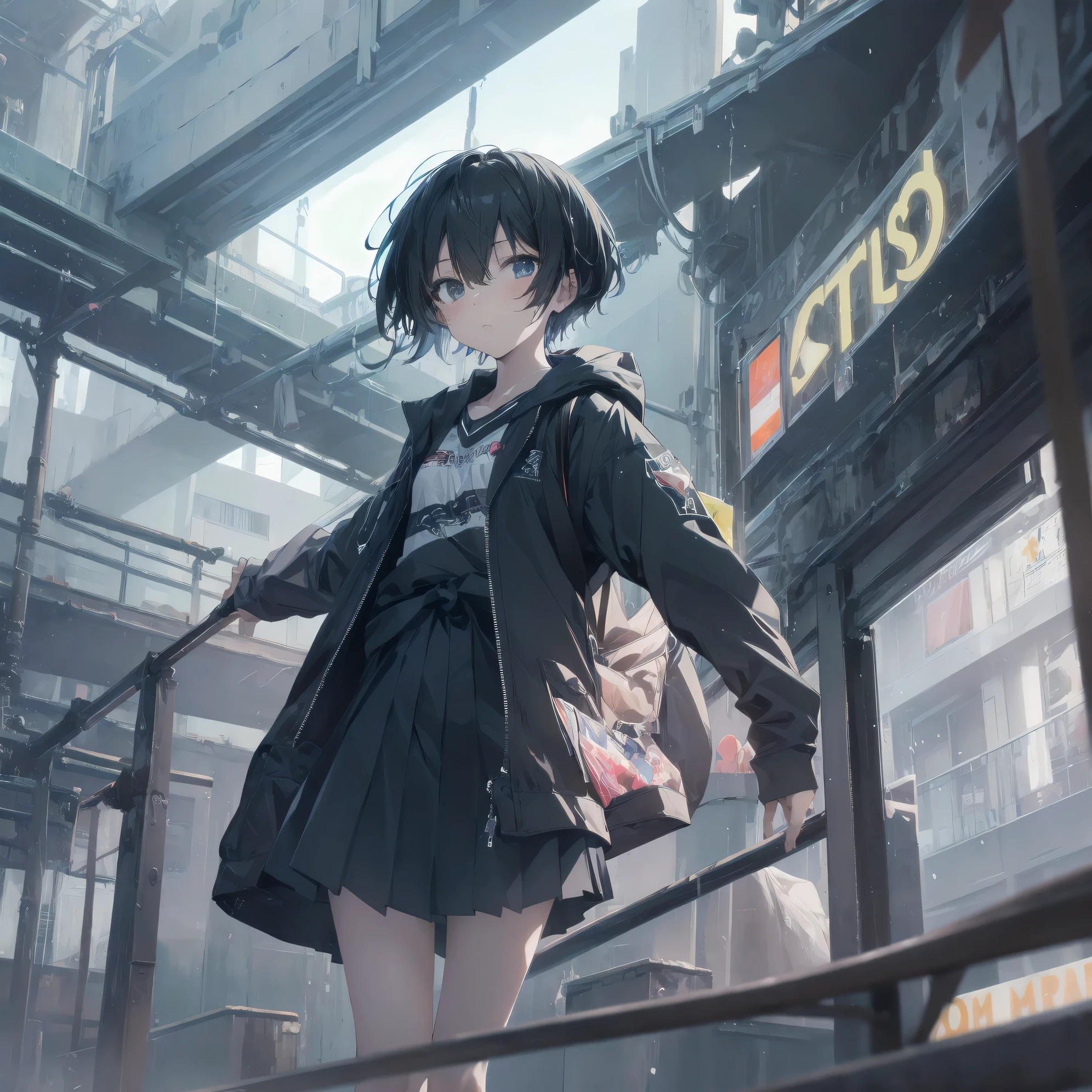 Super absurd quality by the god of art, super detailed, High resolution, artist:dark black, anime moe art style, Best Anime 8K Kona-chan Wallpaper, pixiv contest winner, perfect ???????, break,(眠そうにalone学校へ行く女の子を描いてください. )break,1 girl, (alone,little woman, baby face, 13 years old:1.3),All limbs, full finger,, The charm of an immature body, (very_short hair), bangs, flat chest, small ass, between legs, small black eyes, detailed and beautiful eyes, Well-proportioned iris and pupils, expressive eyes, sleepy eyes, High resolutionの詳細な髪, neck ribbon, skirt, collared shirt, pleated skirt, school uniform, school bag,(detailed lighting), (detailed background), On the way to school. break,super dense skin, Best cinematic lighting powered by famous artist, 8k,cute illustration,photoshop_(Moderate),Absurd Hi-Res,Hmm,rough skin