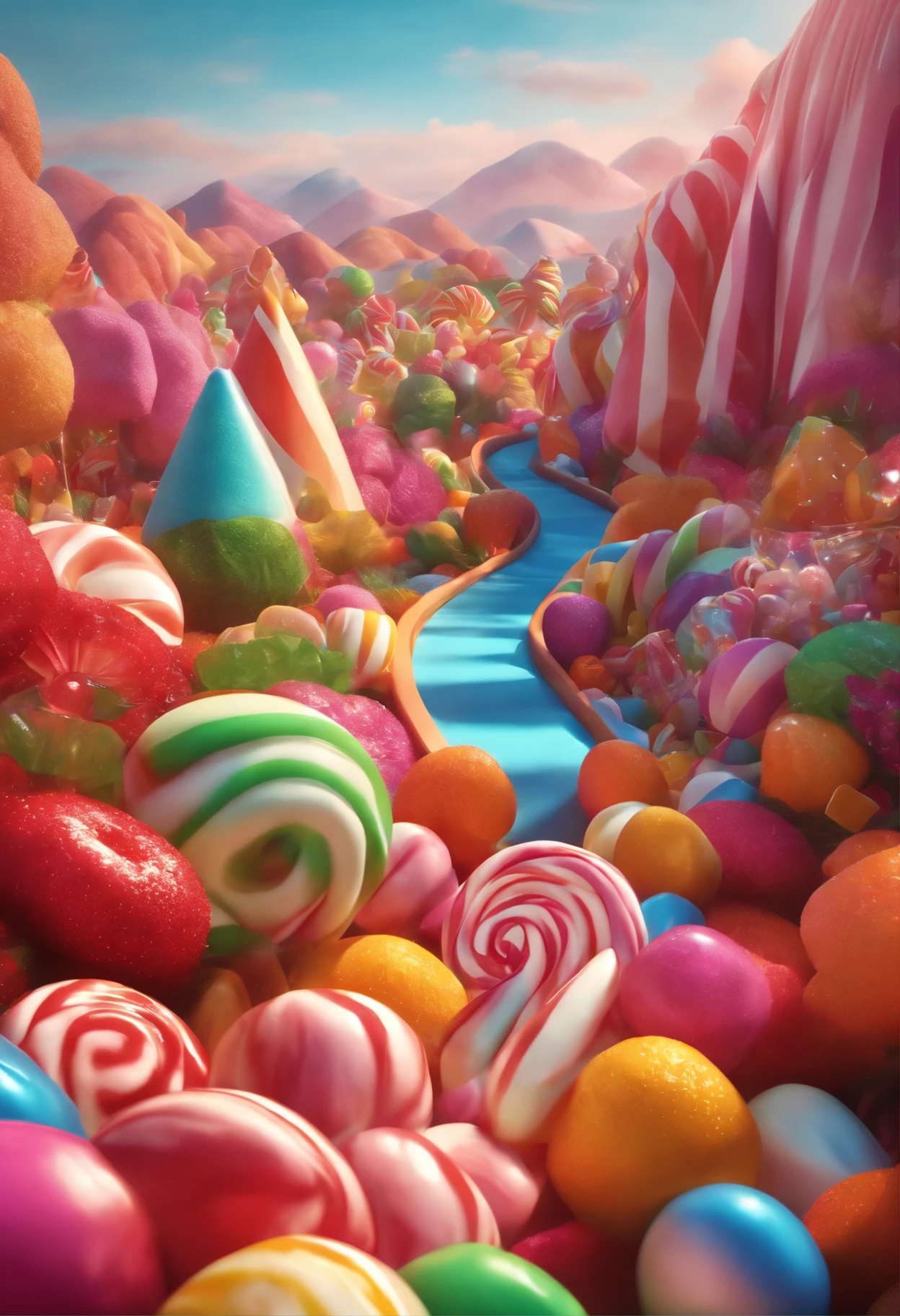 create an image demonstrating the style of ((Candyland)) style, hyper realism, 8k high definition, vibrant colors, sharp focus, insanely detailed