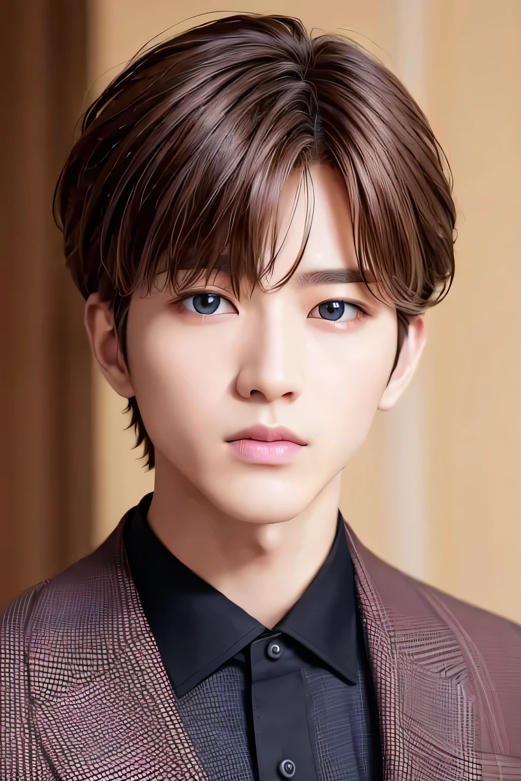 1 person、high quality、masterpiece、4k、、realistic skin、rough skin、(Facial:1.23)、、silk suit、colorful eyes、