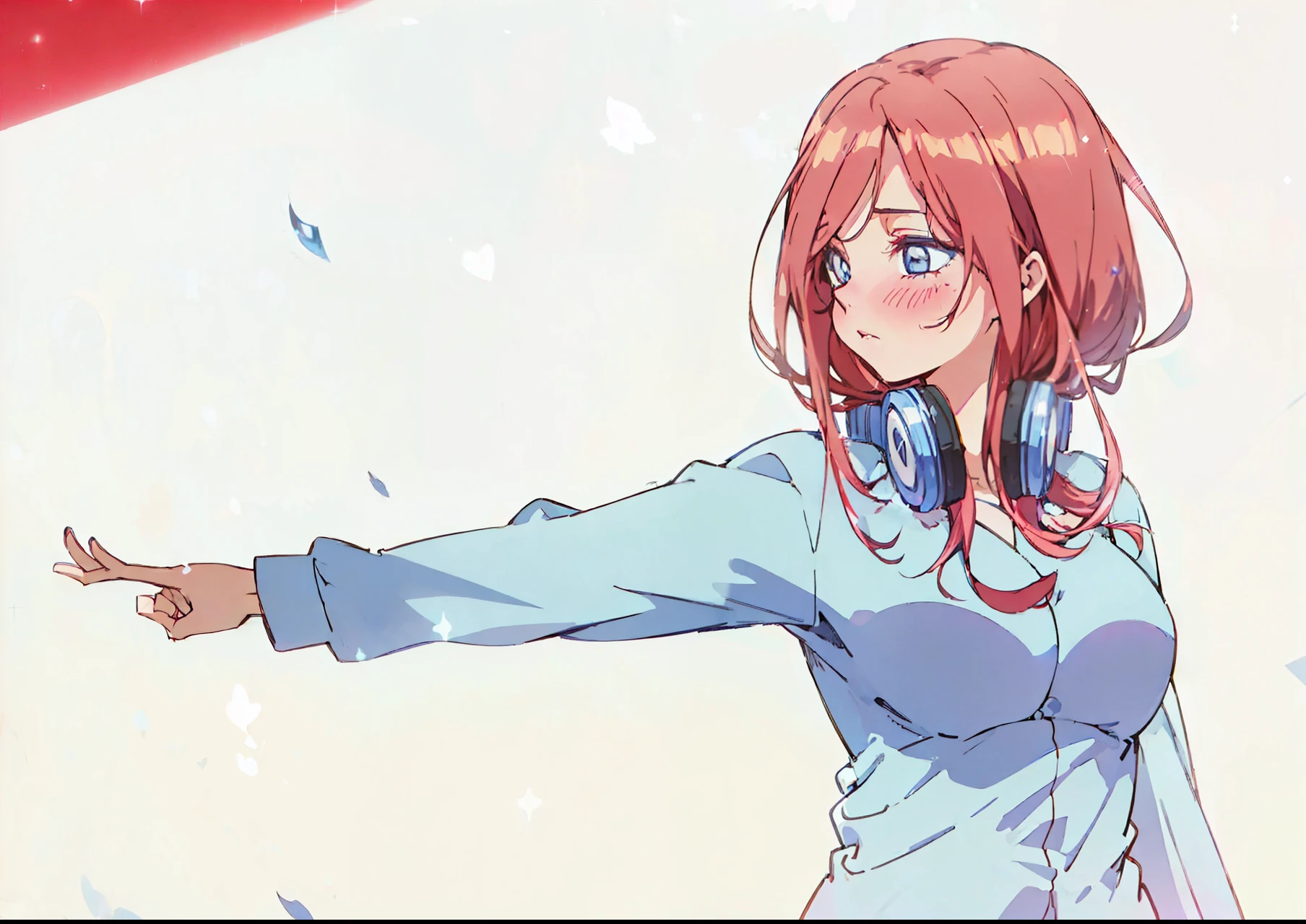 (Old anime, vintage anime, 90's anime style, naoko takeuchi style, masterpiece、top-quality、top-quality、Official art、Beautifully Aesthetic:1.2)、(a beauty girl:1.3)、vivid colours、colourful, lHD Detail, Ultra Detail, soft Light, Deep Focus Bokeh, magical photography, dramatic lighting, intricate details, (1 girl, solo, alone), , sfw, nakano_miku, blue eyes, indigo eyes, aayotsuba, Miku, sparkling blue eyes, sfw, pretty age girl with long dark pink hair, heart shaped lips and blue eyes making a cute face, blushing, aamiku, Nakano Miku from The Quintessential Quintuplets, Miku Nakano, masterpiece, 4k, ultradetailed, cowboy shot, nakano miku, long pink red hair, blue headset around neck, calm face, blushing, apathetic calm face, one strand of hair across her face, blue eyes, innocent, pure, shy, tender, lovely