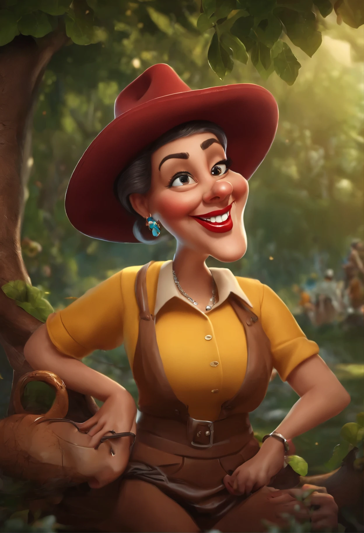 create an image demonstrating the style of ((Caricature)) style, hyper realism, 8k high definition, vibrant colors, sharp focus, insanely detailed, enormous tits