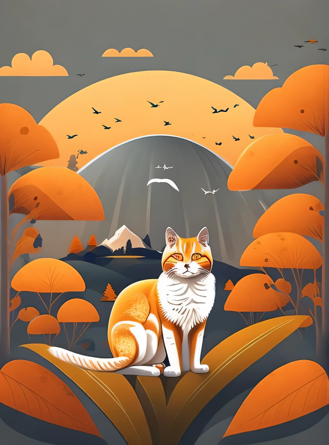1gato em paisagem de outono, design de camiseta, rzminjornada, arte vetorial