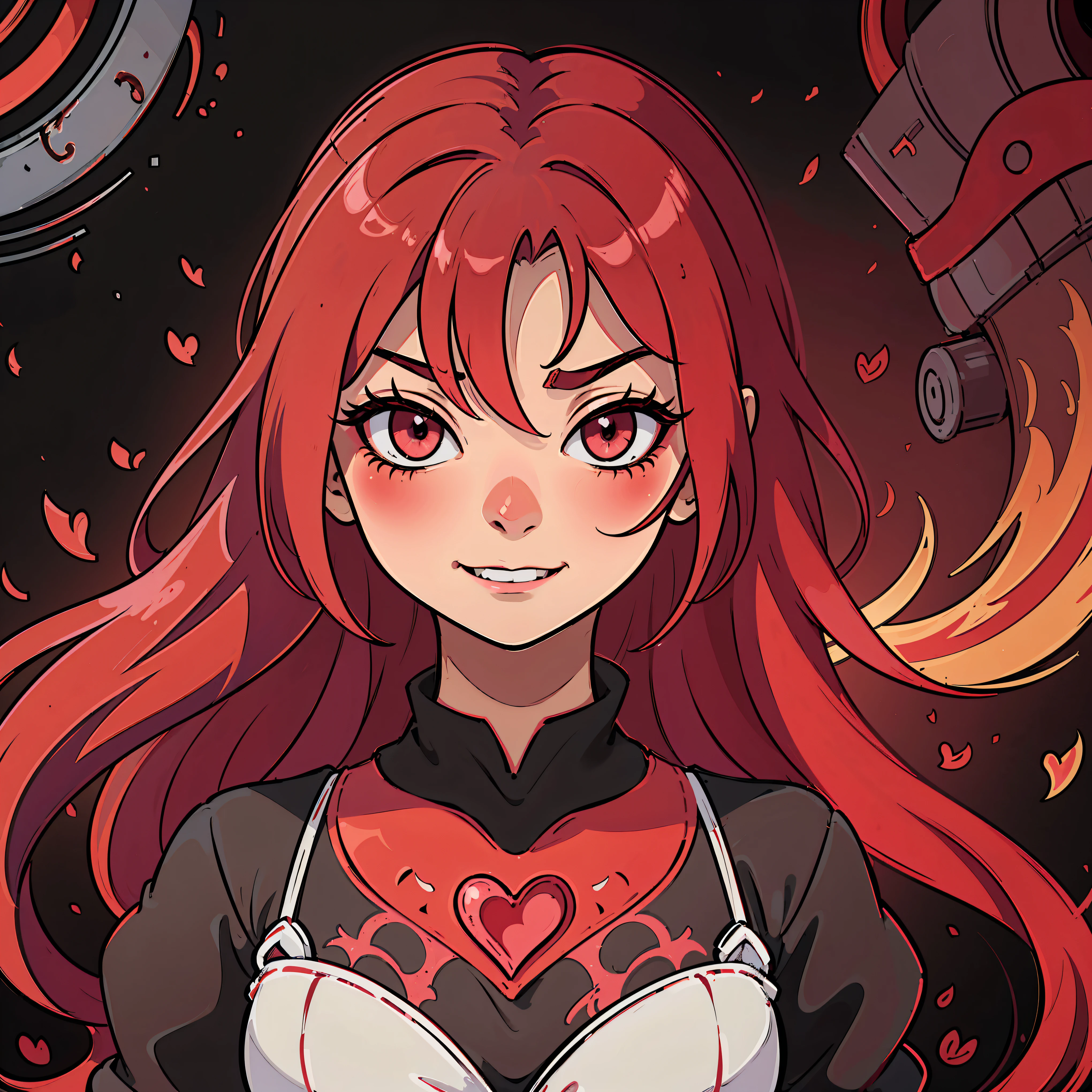 villain, mal smile, mal, crueldade, genocida,vermelho, garota, Covered area, hearts, princess, lindo, Wonderland, Cabelos ruivos fortes, anime, vermelho eyes, bonitinho, very lindo