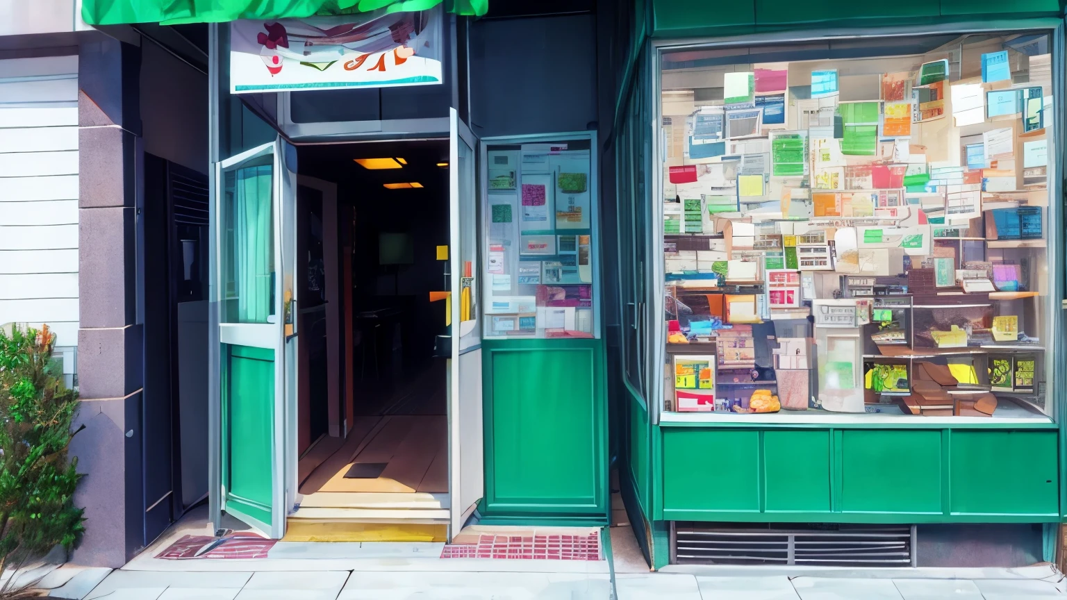 cyber cafe lofi anime seen from outside