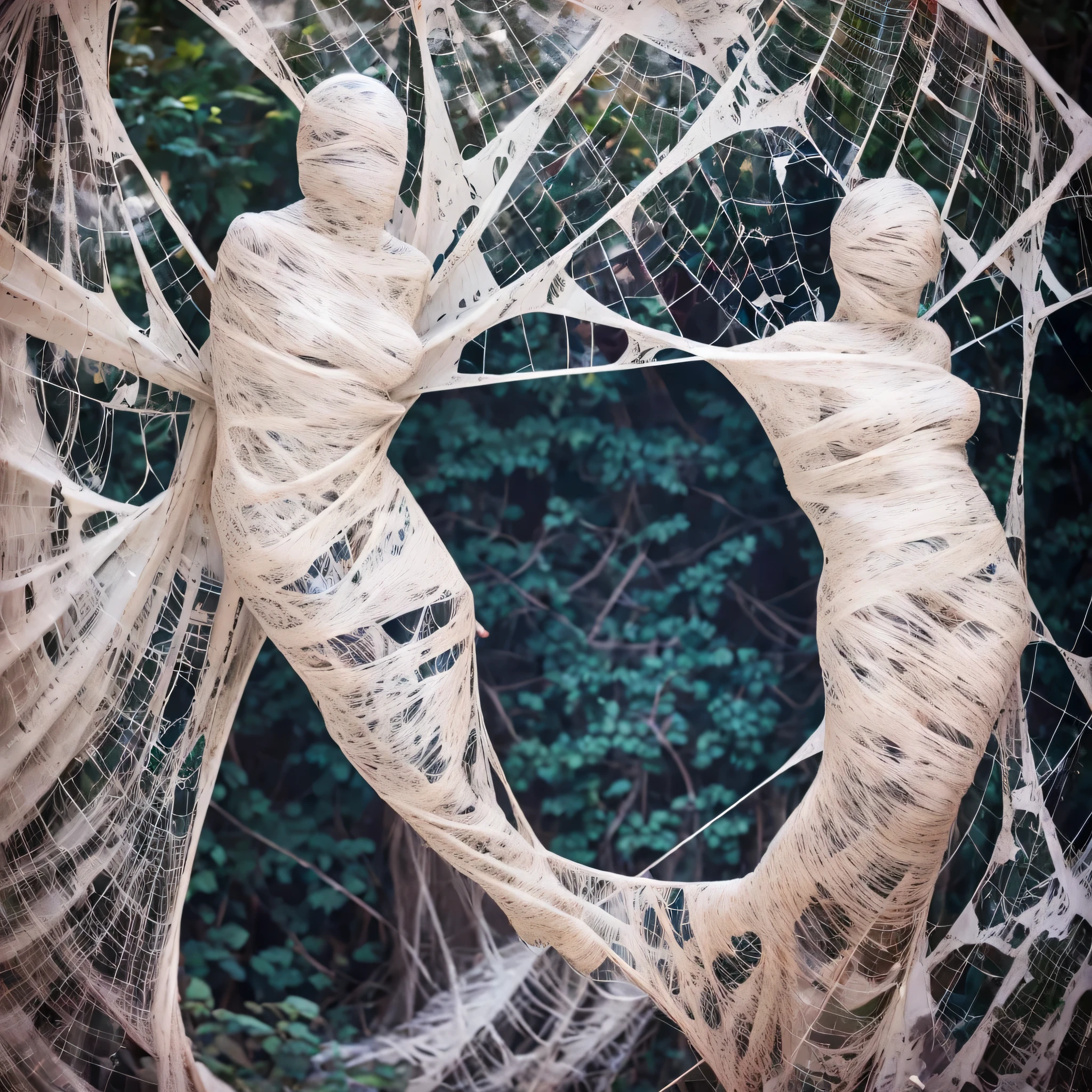 a girl entangled in the spider web, struggle, detailed classroom, (cocoon:1.3), spider web, hanging, spider in the web, spider