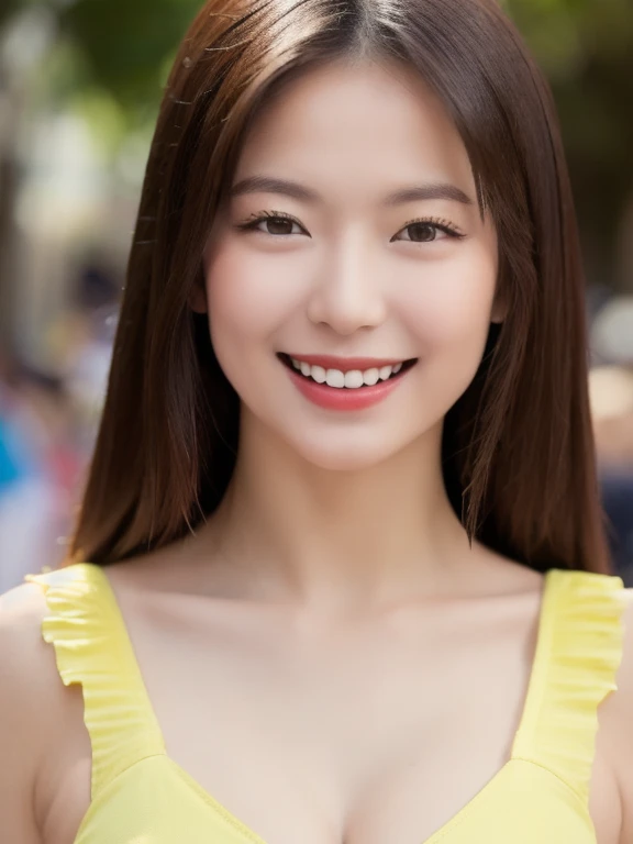 (realistic、masterpiece、Best Quality、8K、highres、high resolution:1.3)、1 girl、Huge breasts、smile、white bikini、looking at viewers、super fine face and eyes、long hair、 upper body、