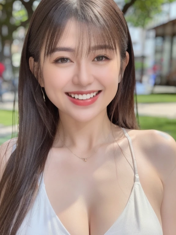 (realistic、masterpiece、Best Quality、8K、highres、high resolution:1.3)、1 girl、Huge breasts、smile、white bikini、looking at viewers、super fine face and eyes、long hair、 upper body、
