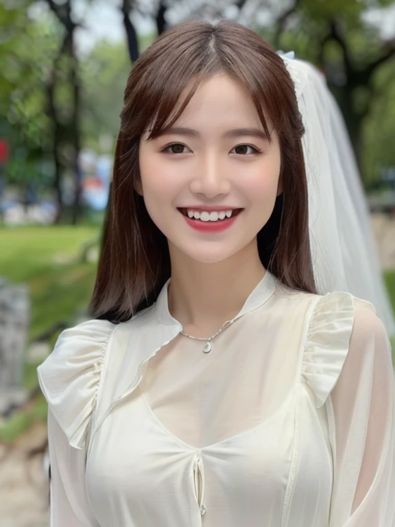 (realistic、masterpiece、Best Quality、8K、highres、high resolution:1.3)、1 girl、Huge breasts、smile、white bikini、looking at viewers、super fine face and eyes、long hair、 upper body、