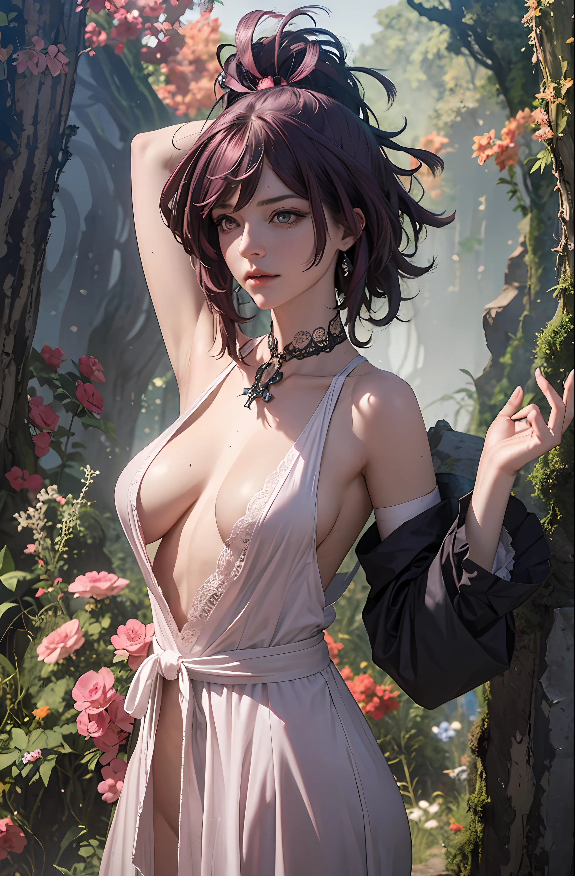 Official Art, Unity 8k wallpaper, super detailed, beautiful, beautiful, masterpiece, best quality,
darkness, atmosphere, mystery, romanticism, creepy, literature, art, fashion, victorian, decoration, intricacies, ironwork, lace, contemplation, emotional depth, supernatural,
1 girl, solo, neck, bust composition, transparent clothing, transparent clothes, pink cute, pink tender, proud and holy, sacred, naked, leaky shoulders, leaky buttocks, fat buttocks, big breasts, double breasts, real light and shadow, cinematic light, cinematic sense, light effects, holiness,